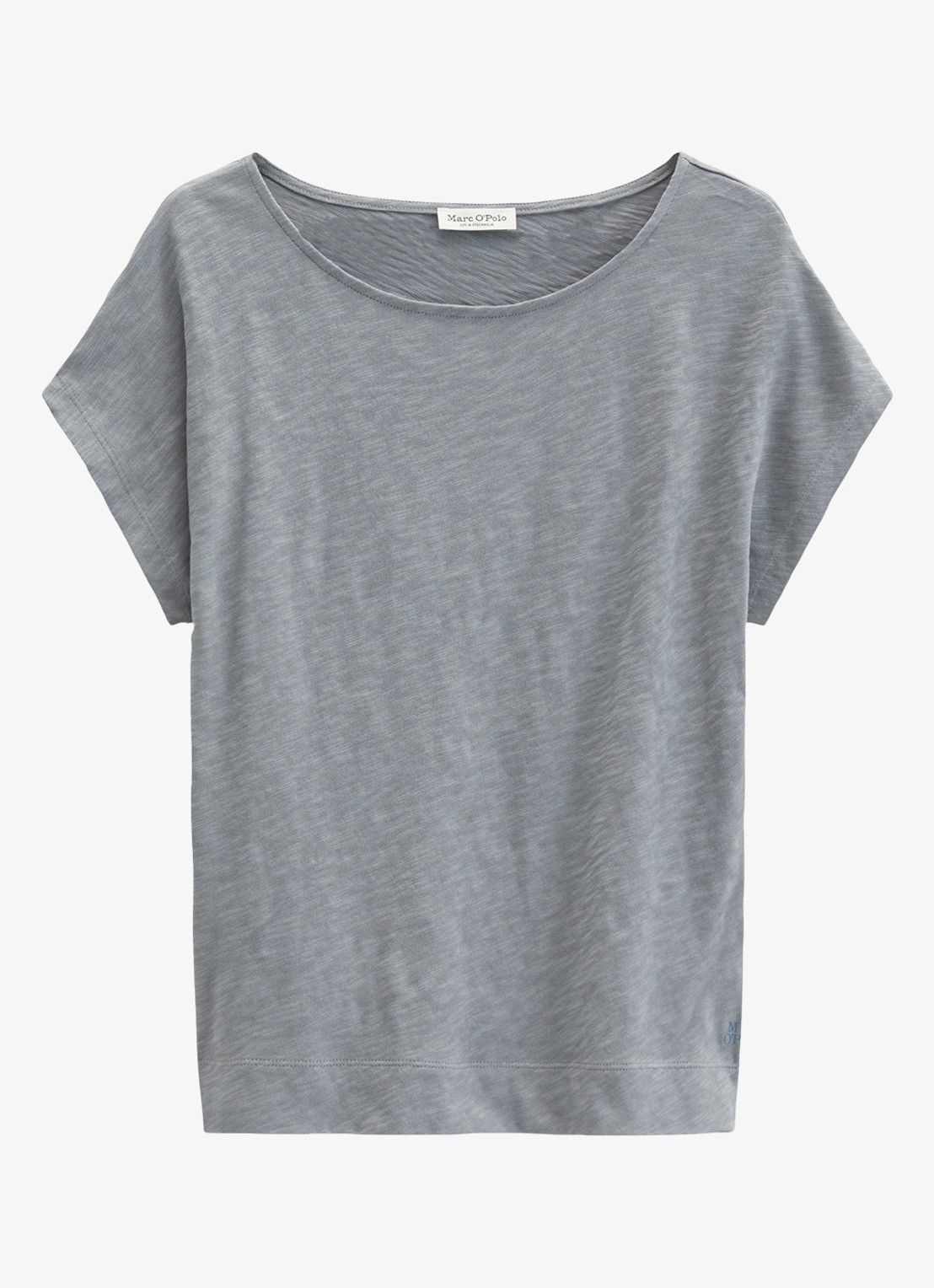 Marc O'Polo T-shirt met logoborduring - voorkant quiet sea-0639 / blauw