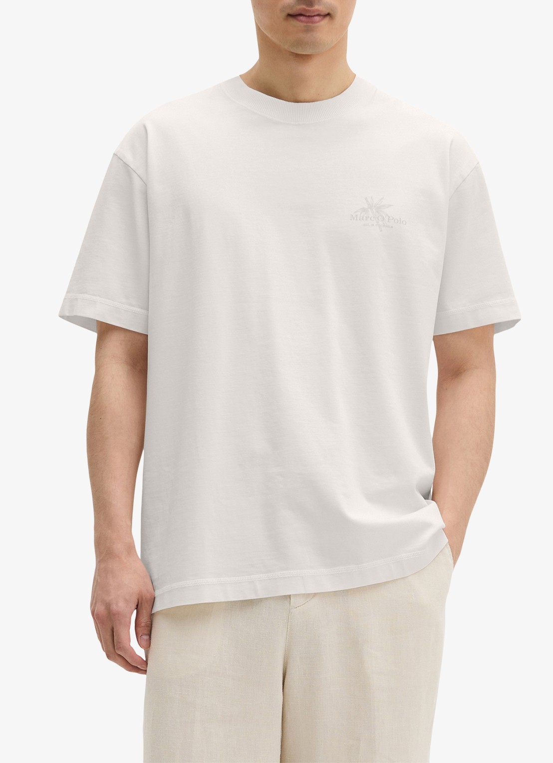 Marc O'Polo T-shirt met logoprint - detail 5 silky white-1183 / wit