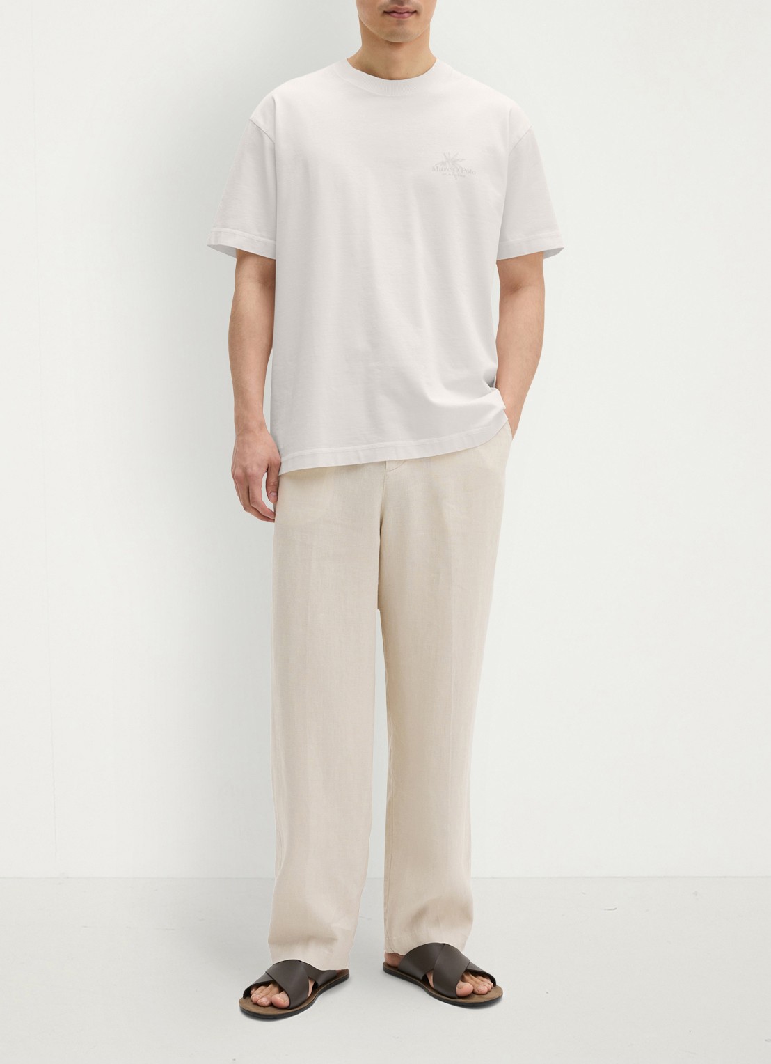 Marc O'Polo T-shirt met logoprint - voorkant 2 silky white-1183 / wit