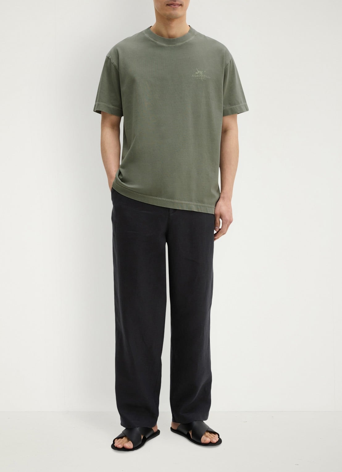 Marc O'Polo T-shirt met logoprint - voorkant 2 saddle gray-0387 / grijs