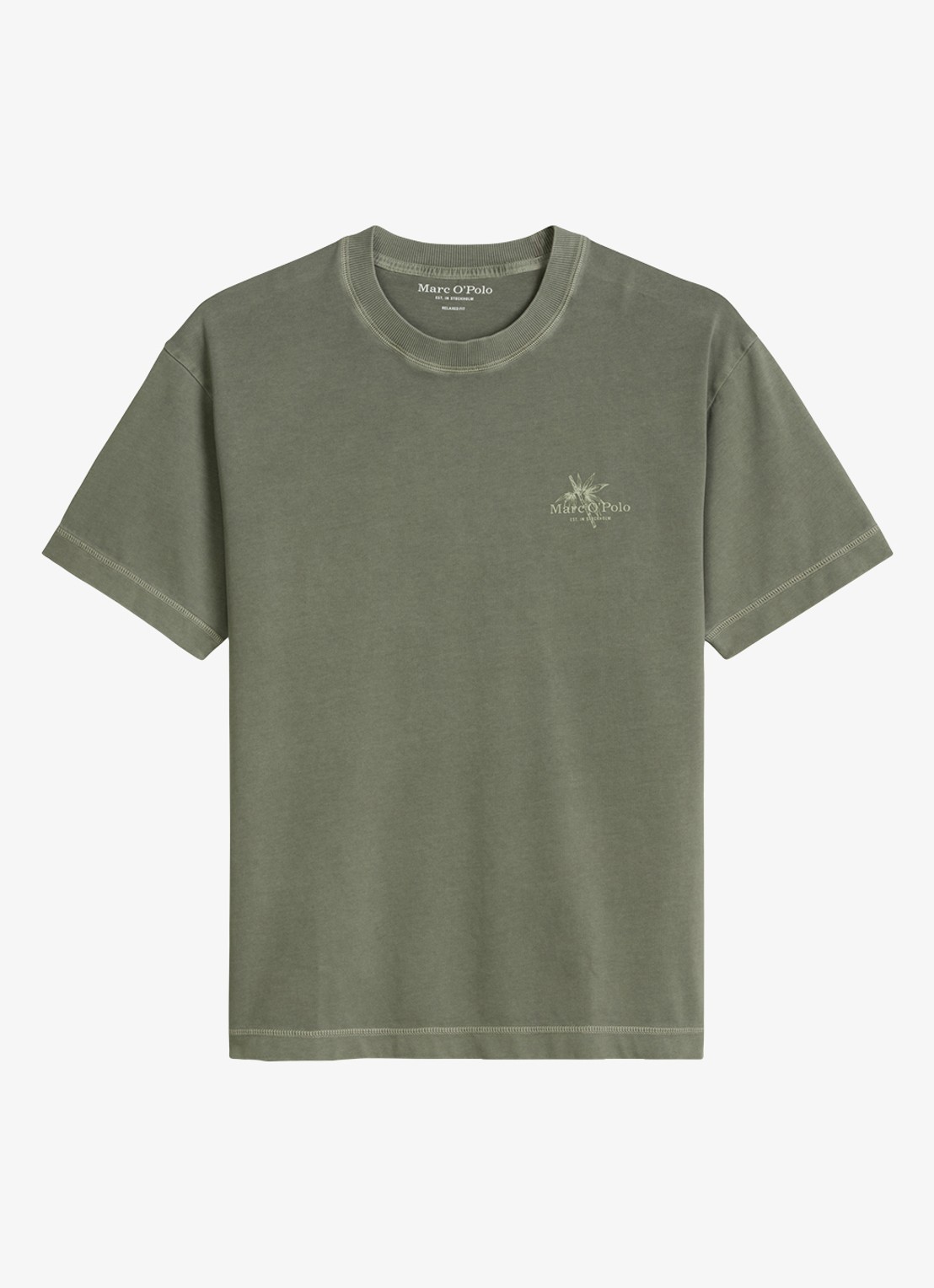 Marc O'Polo T-shirt met logoprint - voorkant 3 saddle gray-0387 / grijs