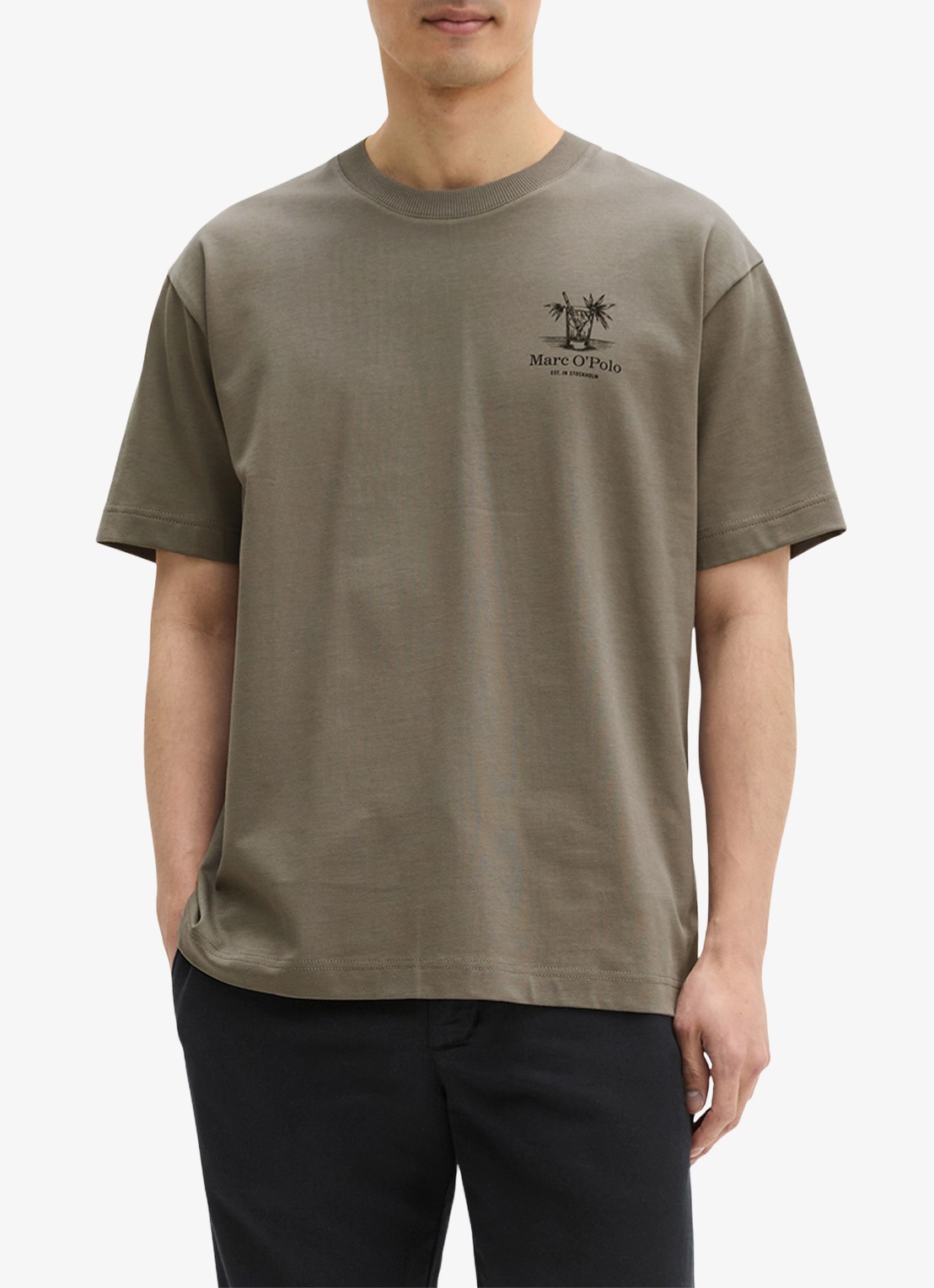 Marc O'Polo T-shirt met logoprint - detail 2 saddle gray-0387 / grijs