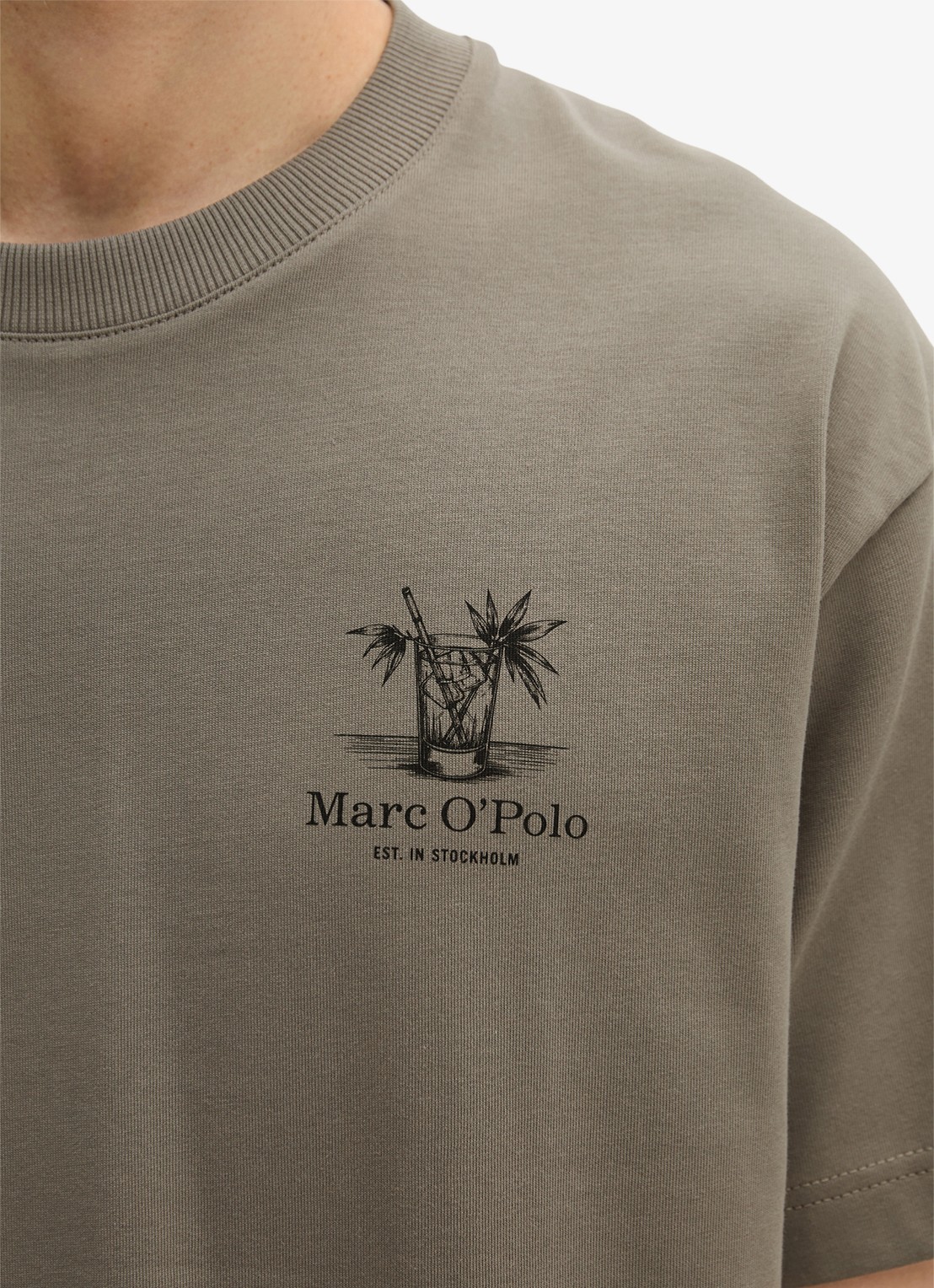 Marc O'Polo T-shirt met logoprint - detail 3 saddle gray-0387 / grijs