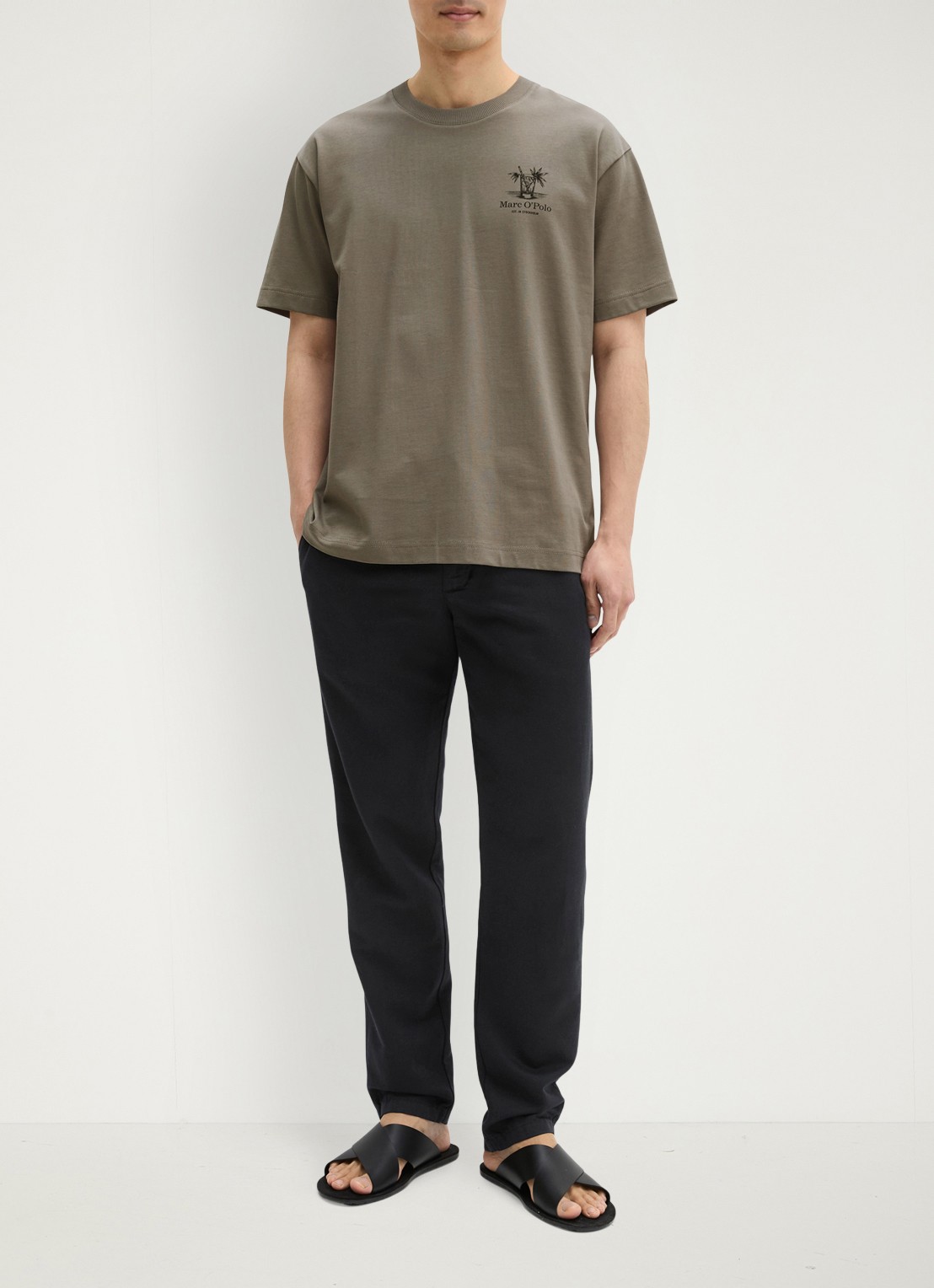 Marc O'Polo T-shirt met logoprint - voorkant 5 saddle gray-0387 / grijs