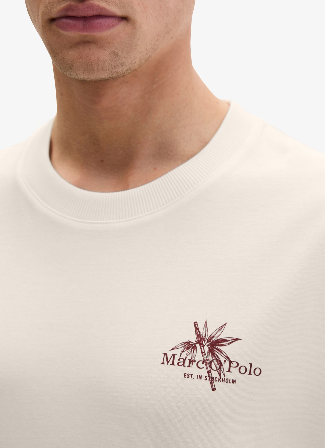 Marc O'Polo T-shirt met logoprint - detail 2 silky white-1183 / wit