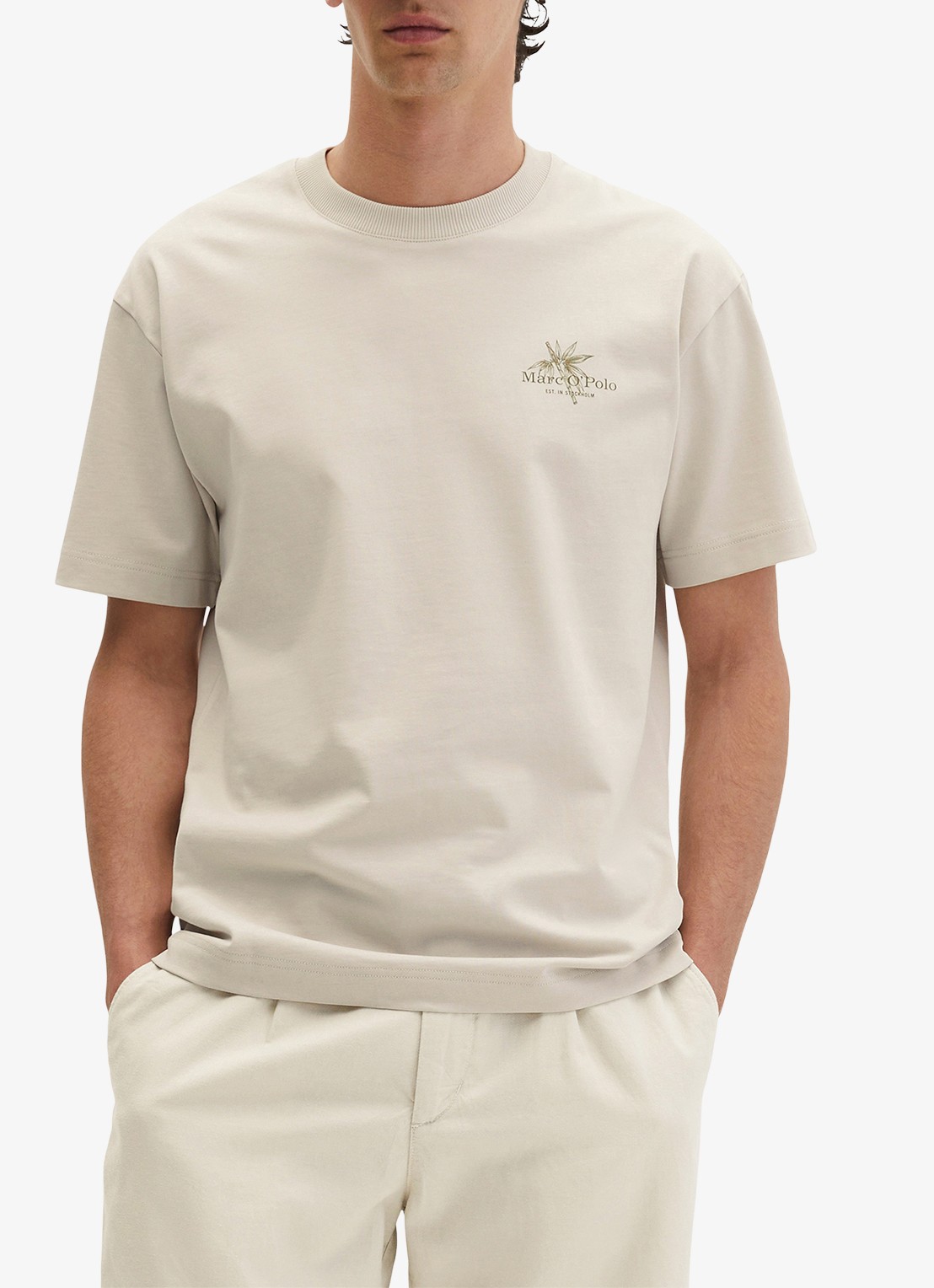 Marc O'Polo T-shirt met logoprint - detail 5 grey silk-0924 / grijs