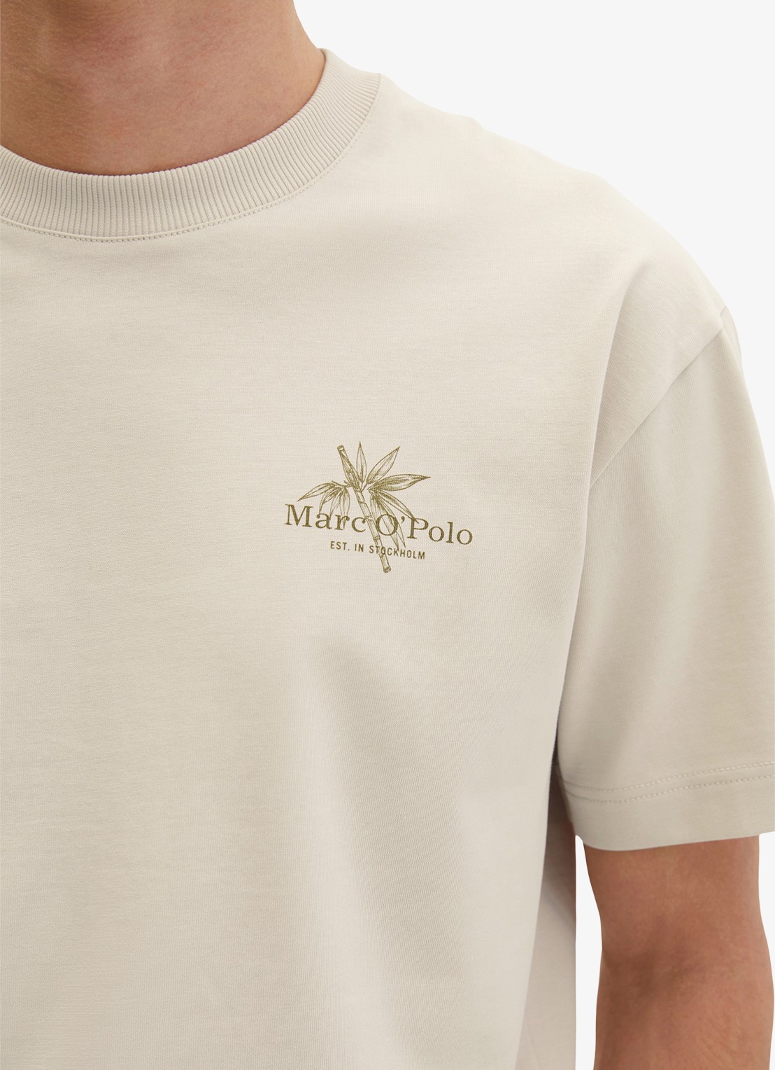 Marc O'Polo T-shirt met logoprint - detail 6 grey silk-0924 / grijs