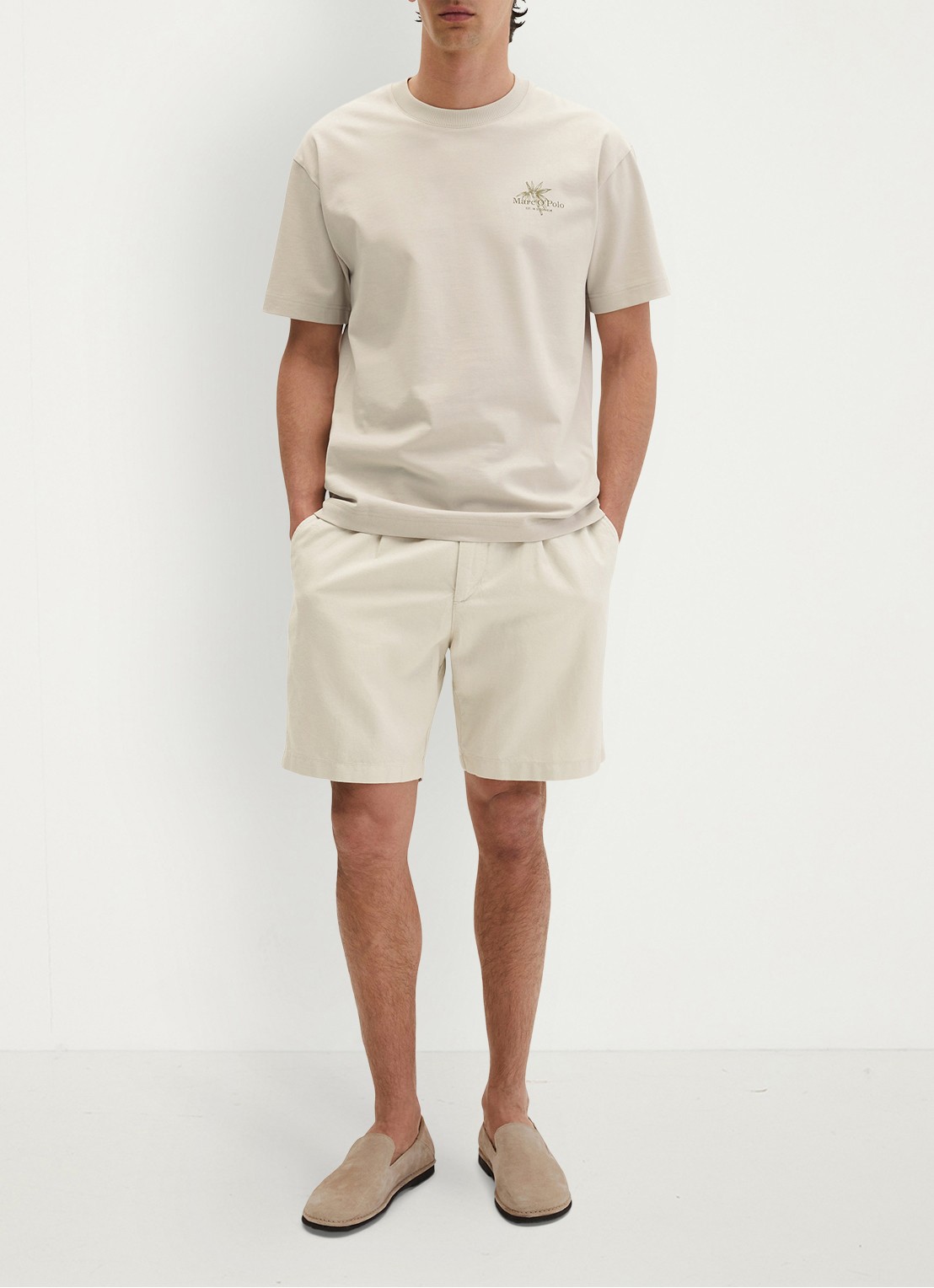 Marc O'Polo T-shirt met logoprint - voorkant 3 grey silk-0924 / grijs