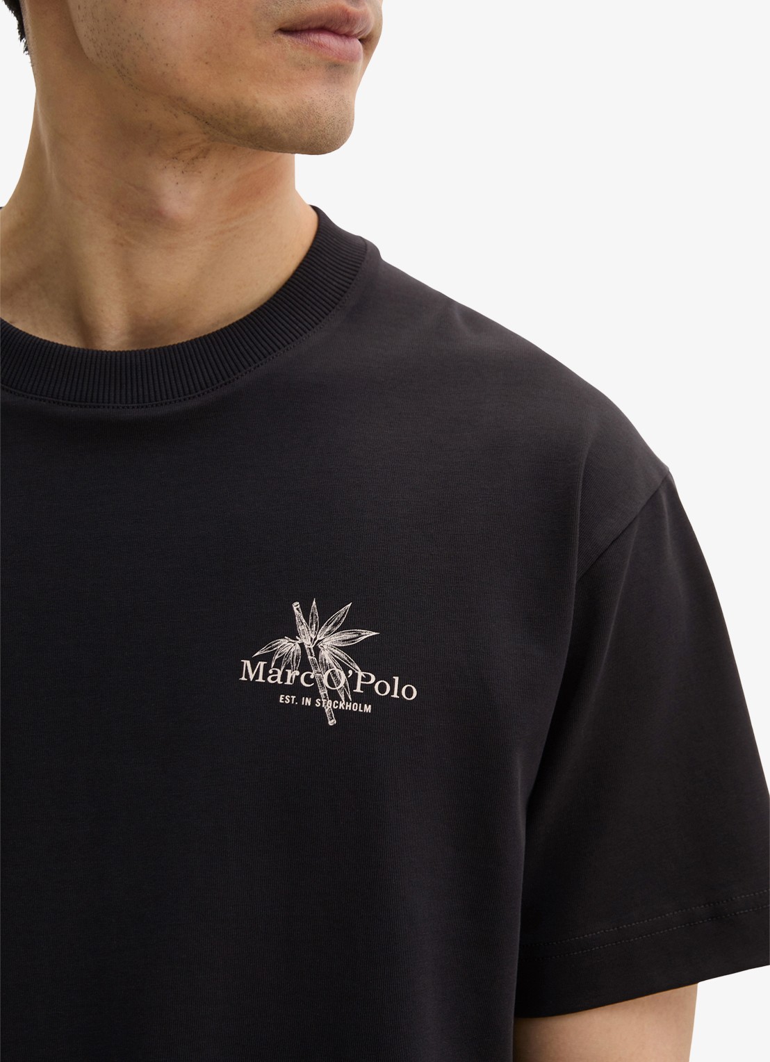 Marc O'Polo T-shirt met logoprint - detail 6 black-0001 / zwart