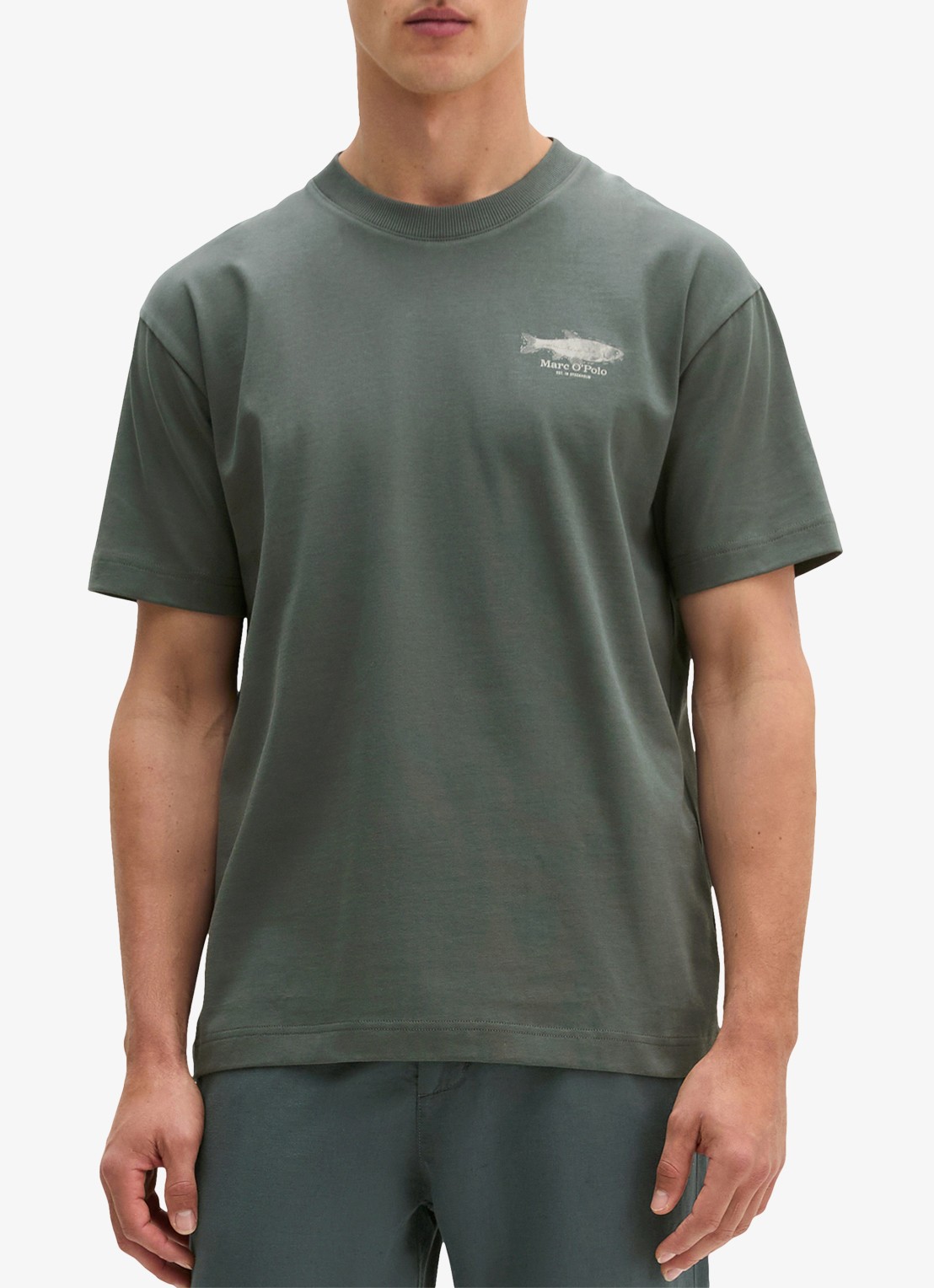 Marc O'Polo T-shirt met print - detail 2 mangrove-0362 / groen