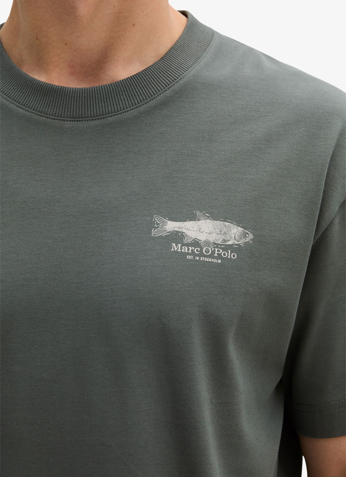 Marc O'Polo T-shirt met print - detail 4 mangrove-0362 / groen