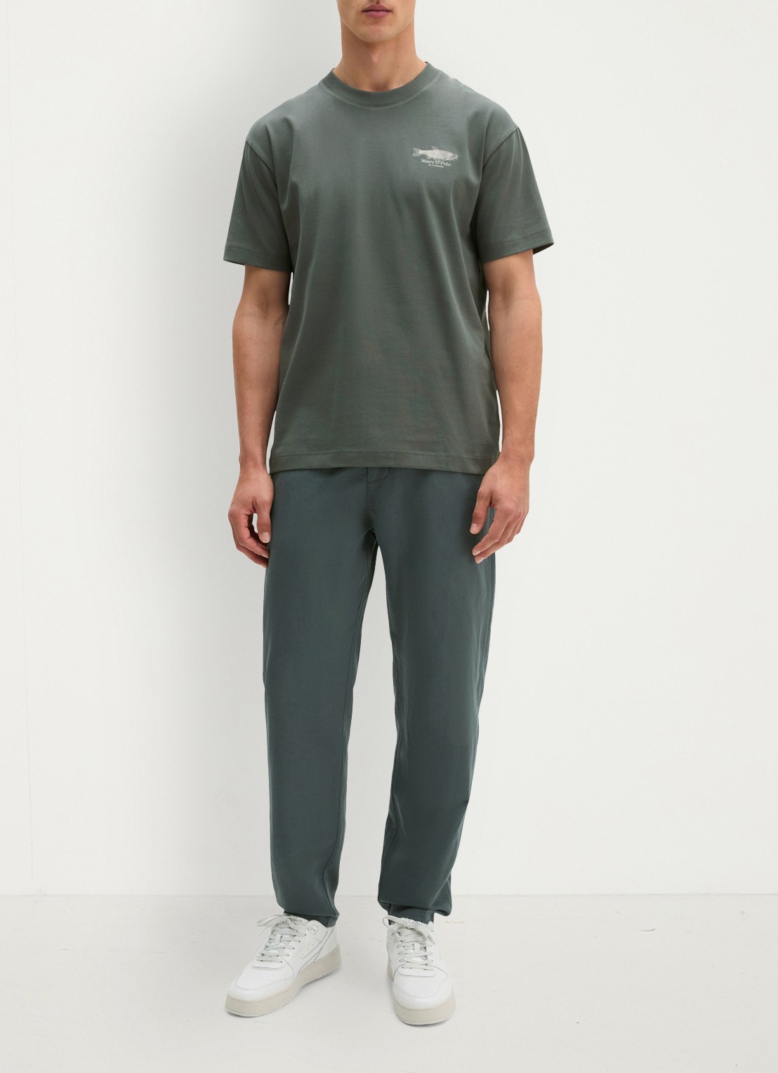Marc O'Polo T-shirt met print - voorkant 5 mangrove-0362 / groen