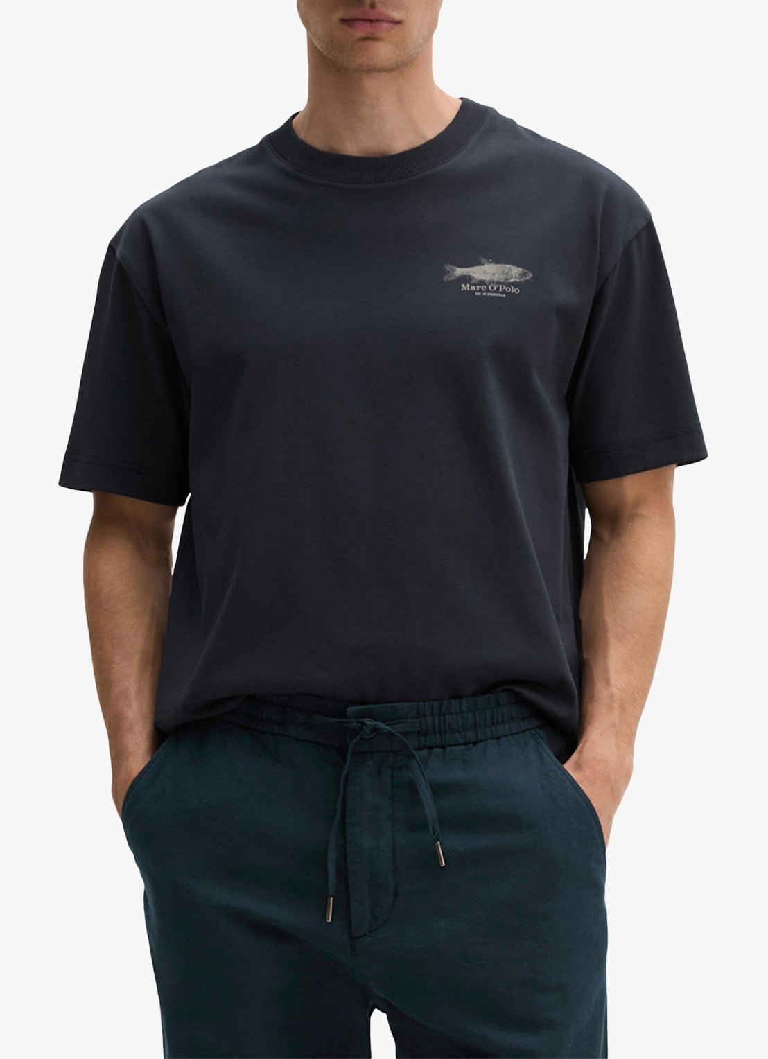 Marc O'Polo T-shirt met print - detail 3 dark navy-4131 / blauw