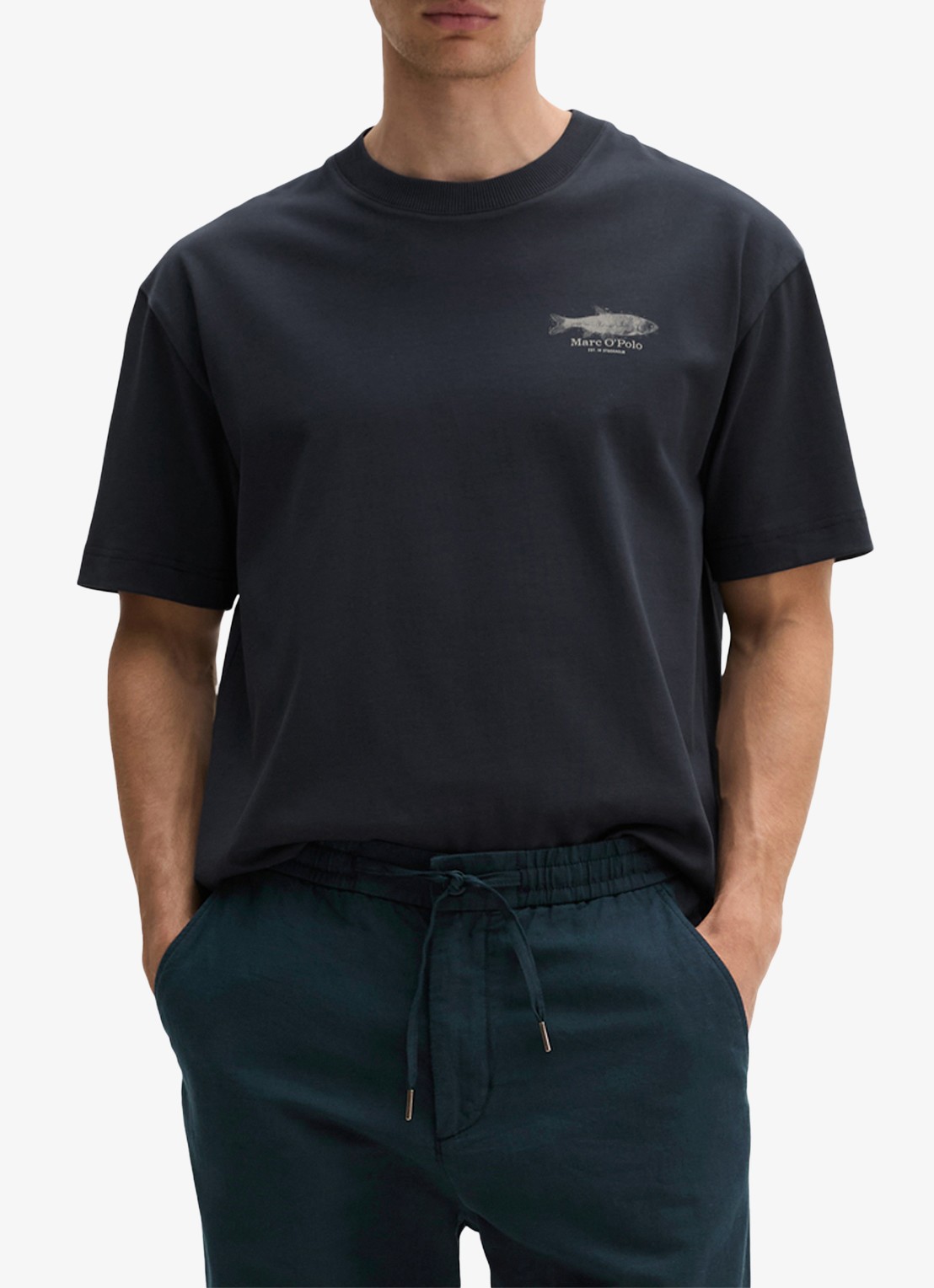 Marc O'Polo T-shirt met print - detail 3 dark navy-4131 / blauw