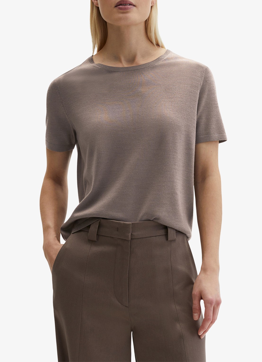 Marc O'Polo T-shirt met ronde hals - detail bruin
