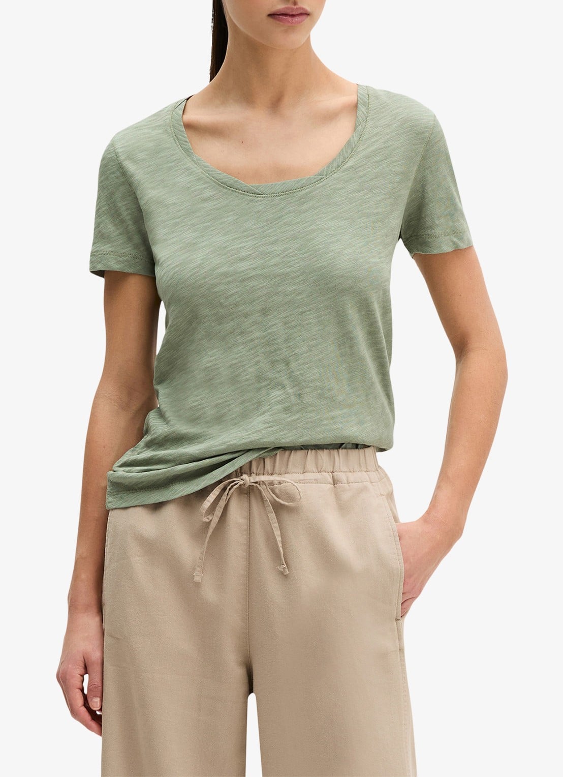 Marc O'Polo T-shirt met ronde hals - detail lindegroen