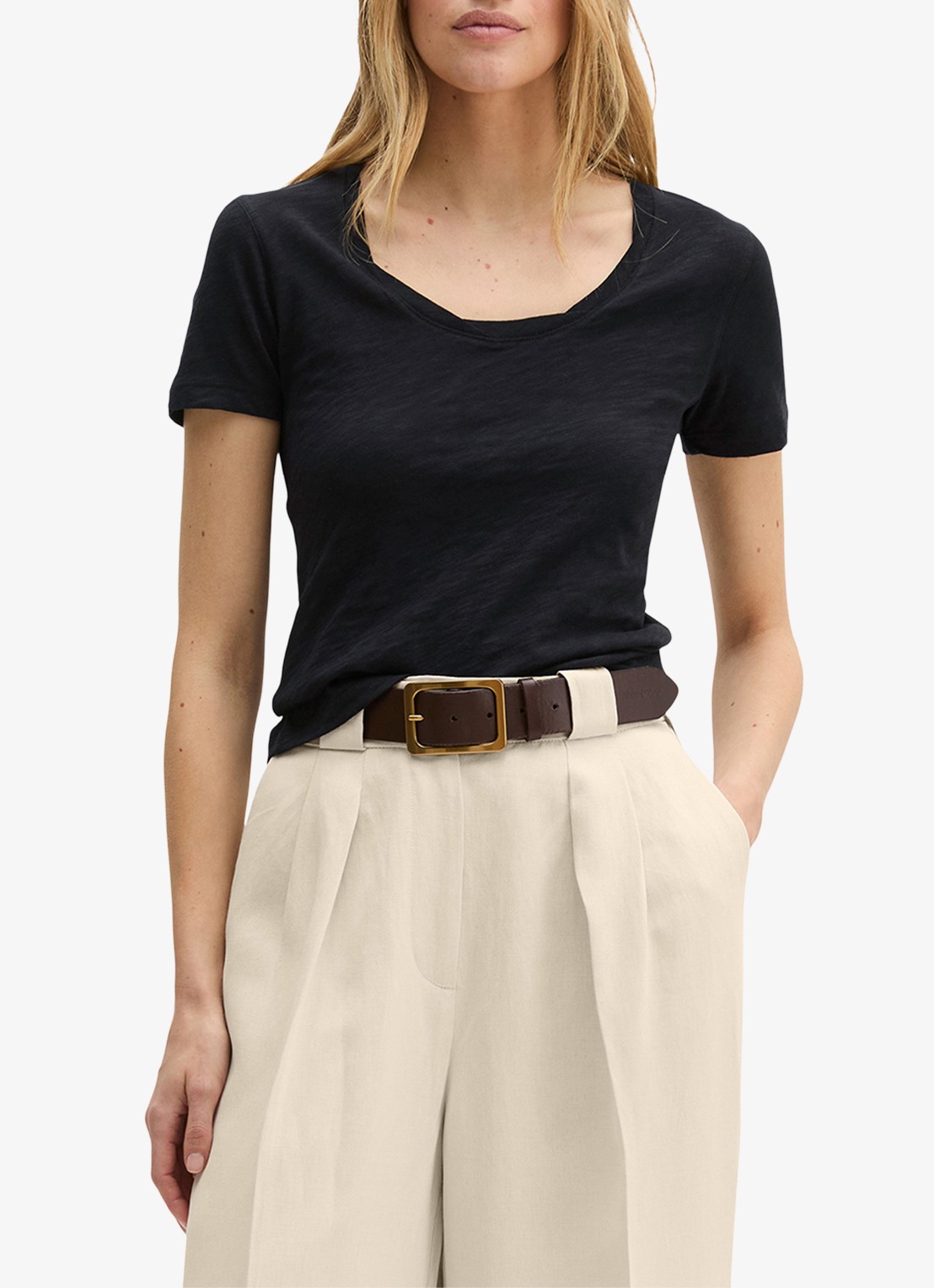 Marc O'Polo T-shirt met ronde hals - detail donkerblauw