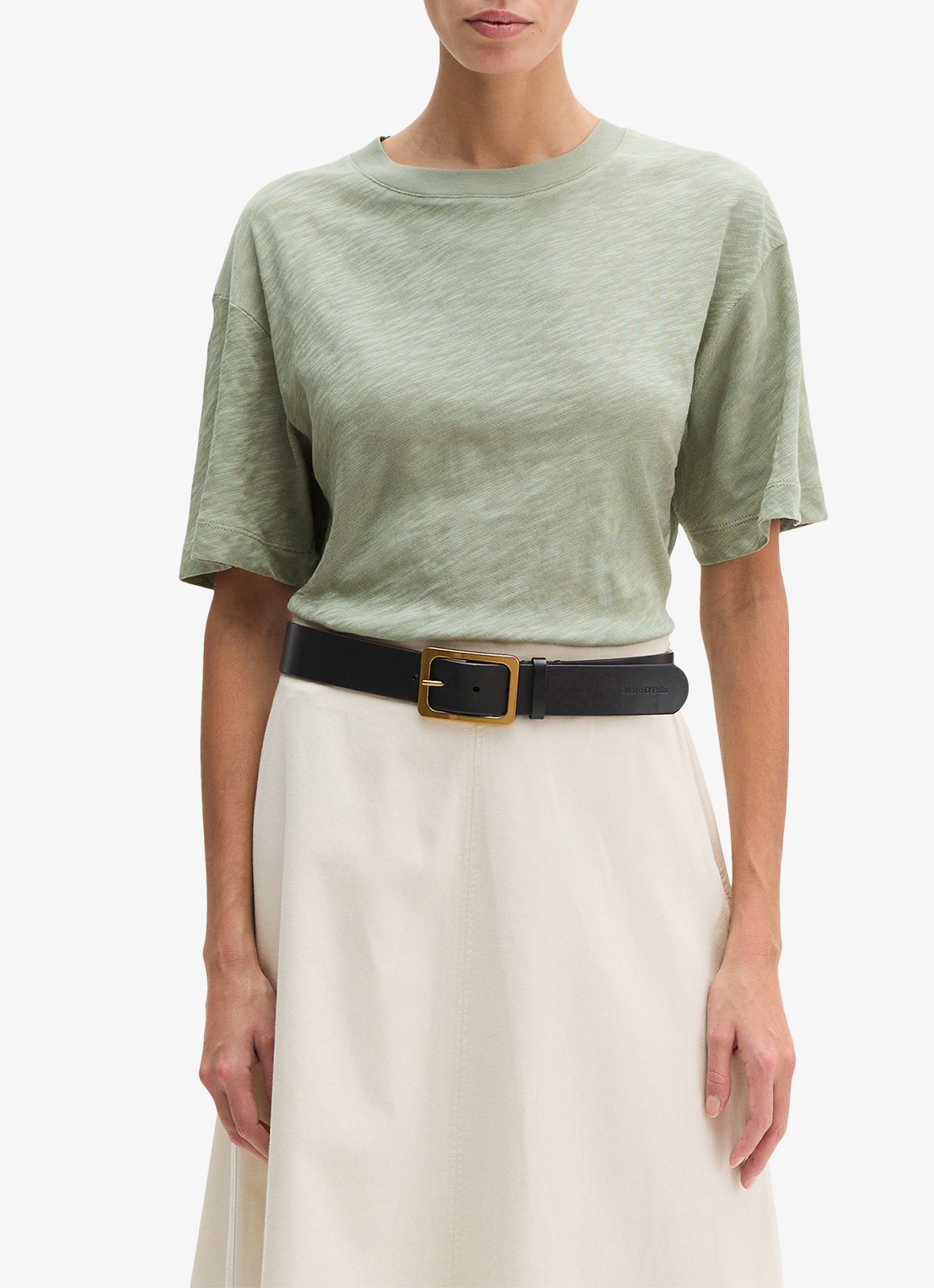 Marc O'Polo T-shirt met ronde hals - detail 4 lindegroen