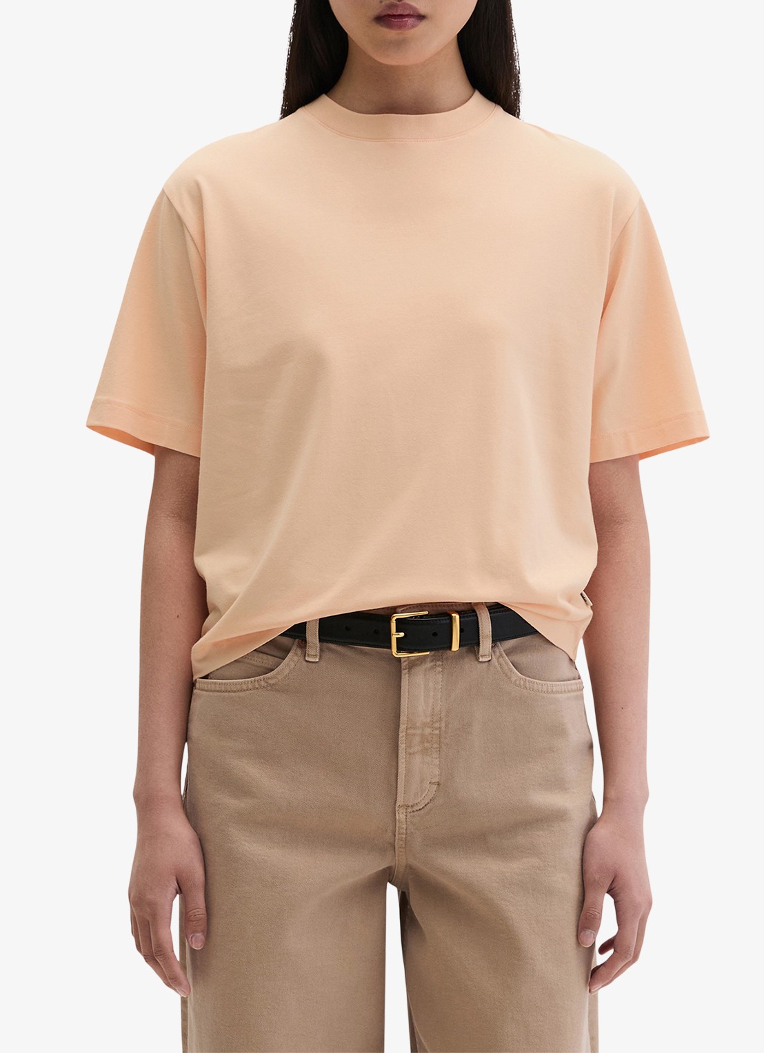 Marc O'Polo T-shirt met ronde hals - detail 4 soft peach-9706 / roze