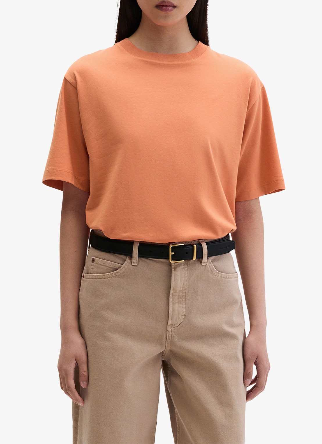Marc O'Polo T-shirt met ronde hals - detail 2 warm orange-9326 / oranje