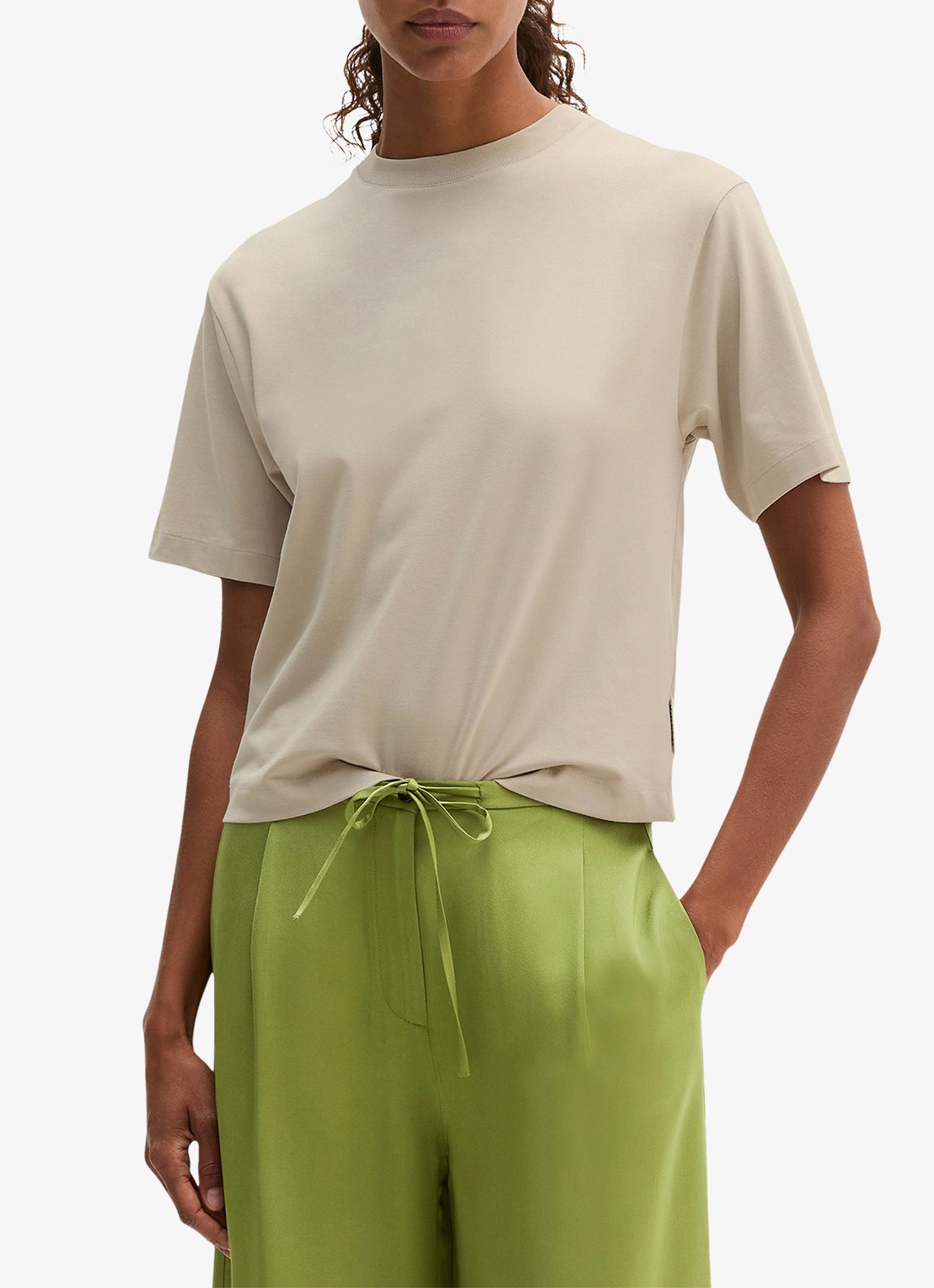 Marc O'Polo T-shirt met ronde hals - detail linen beige / grijs