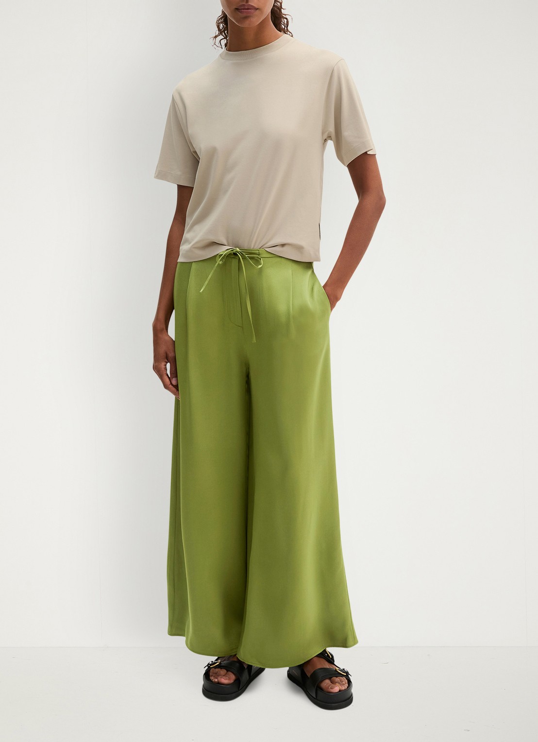 Marc O'Polo T-shirt met ronde hals - voorkant 4 linen beige / grijs