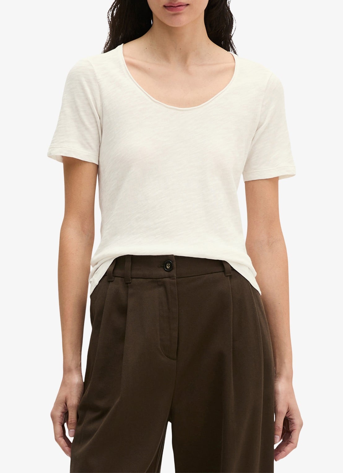 Marc O'Polo T-shirt met ronde hals - detail white cotton / wit