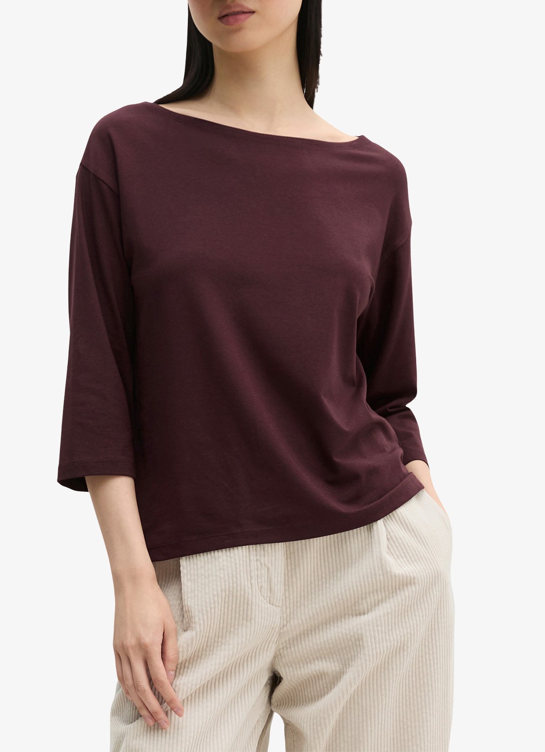 Marc O'Polo T-shirt met ronde hals - detail 3 kersenrood