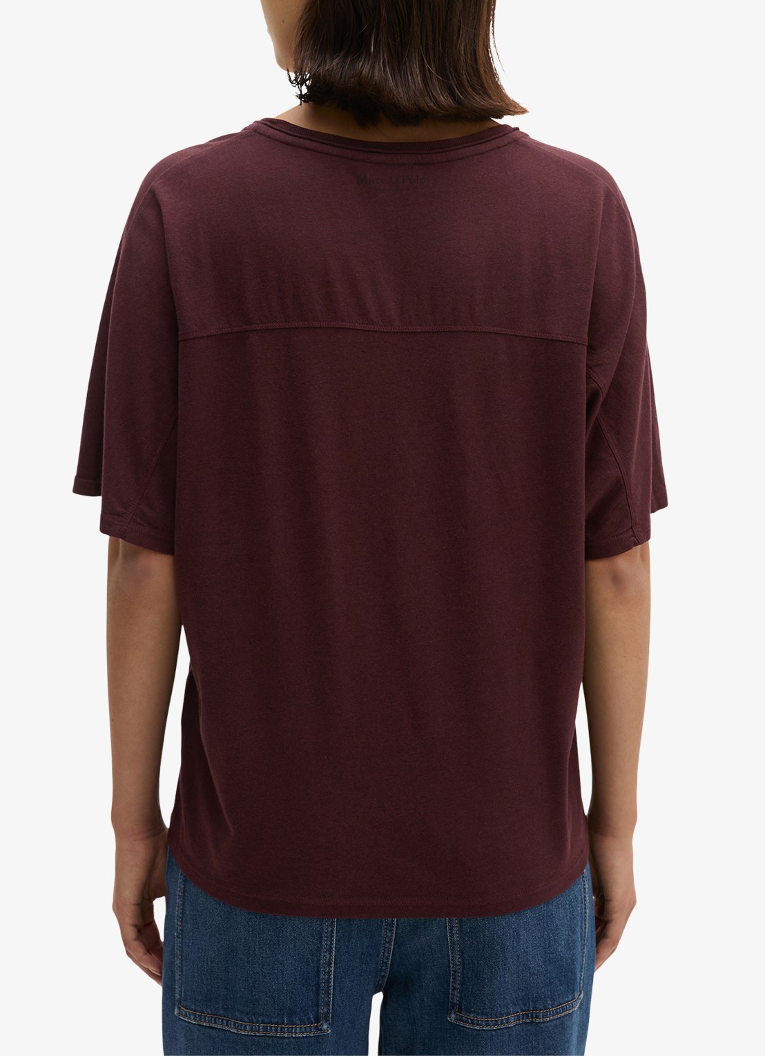 Marc O'Polo T-shirt met ronde hals - achterkant 5 kersenrood