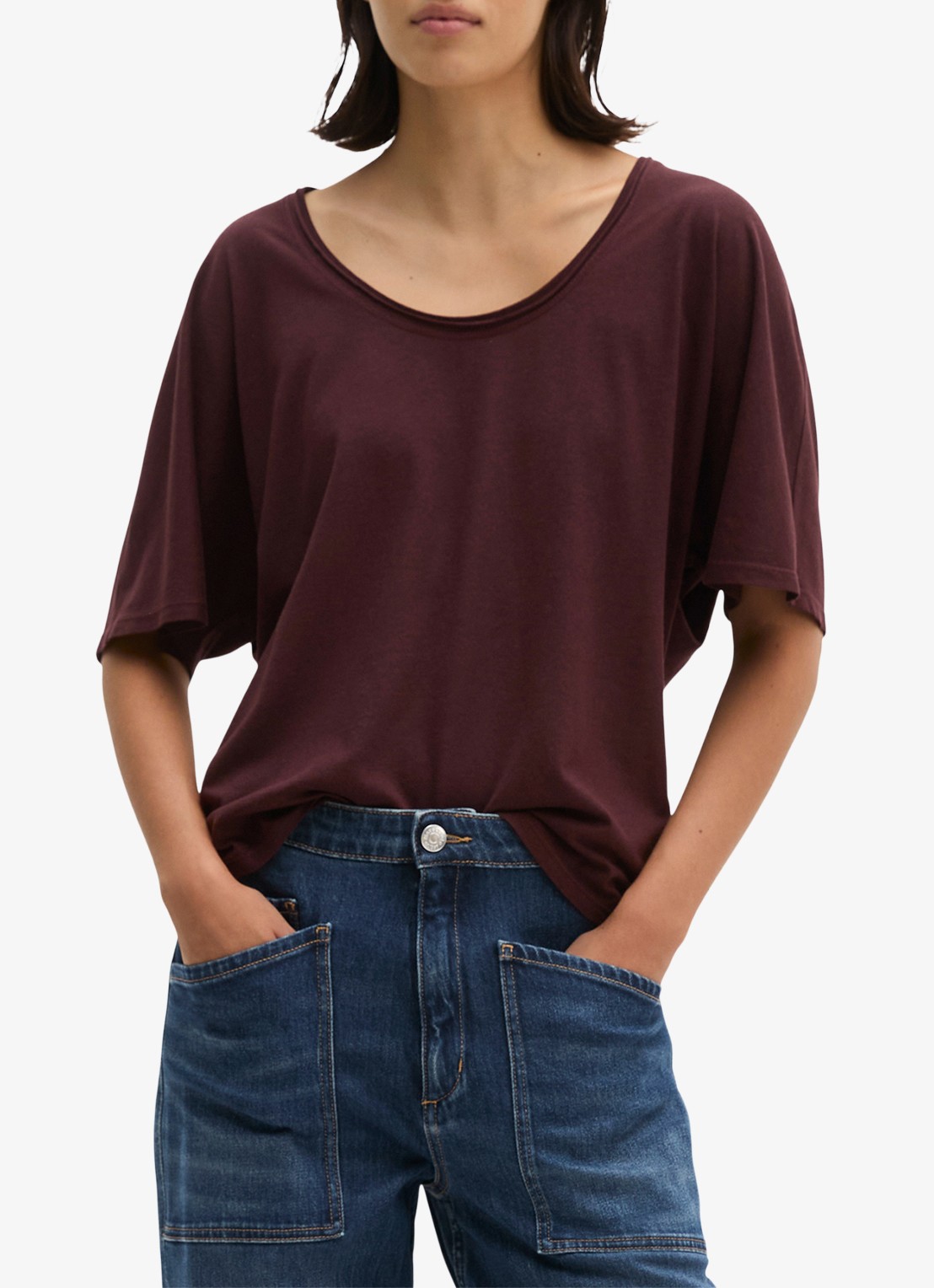 Marc O'Polo T-shirt met ronde hals - detail kersenrood