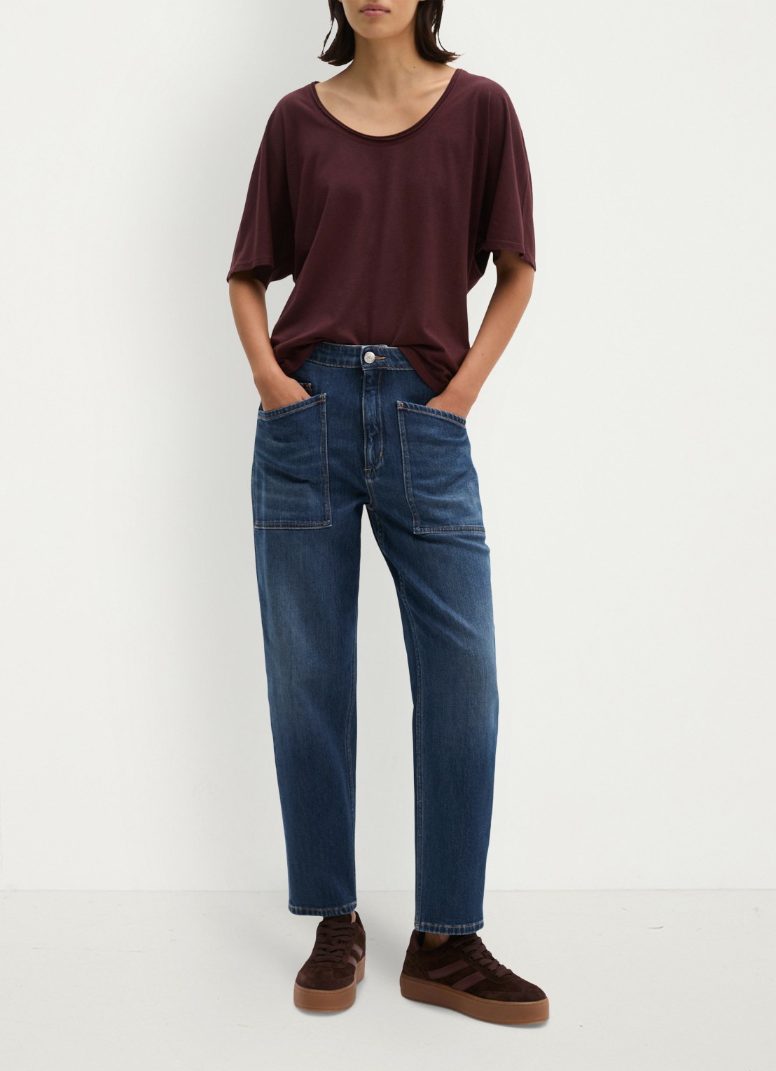 Marc O'Polo T-shirt met ronde hals - voorkant 4 kersenrood