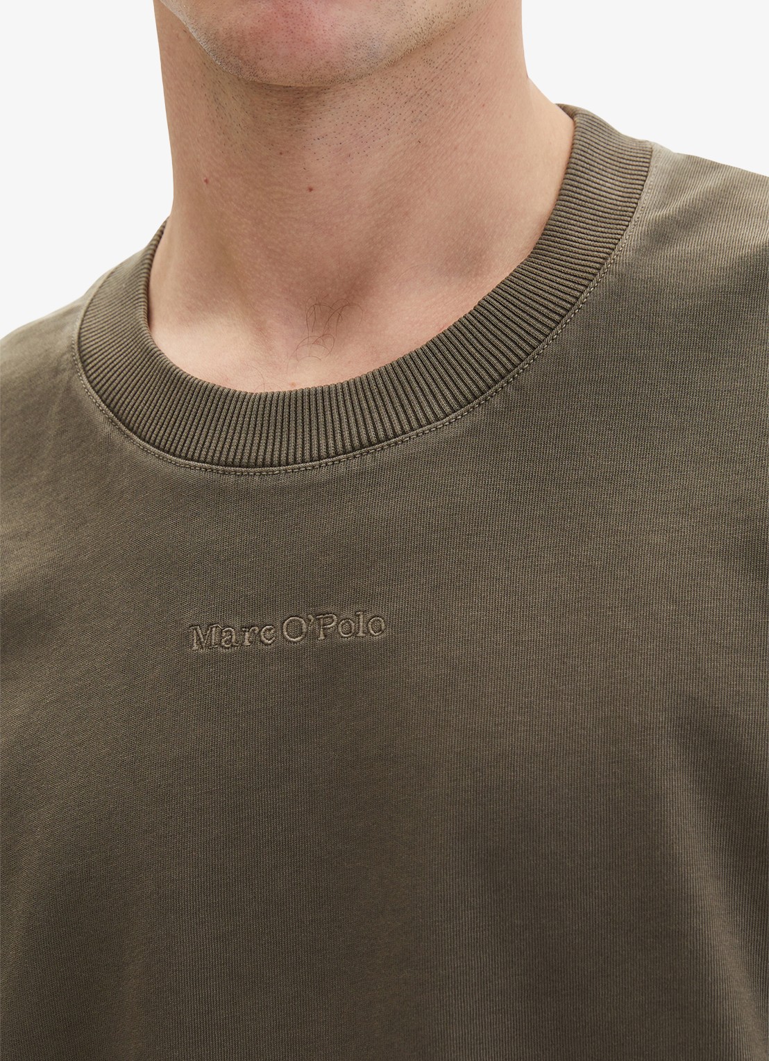 Marc O'Polo T-shirt met ronde hals - detail 5 bronsgroen