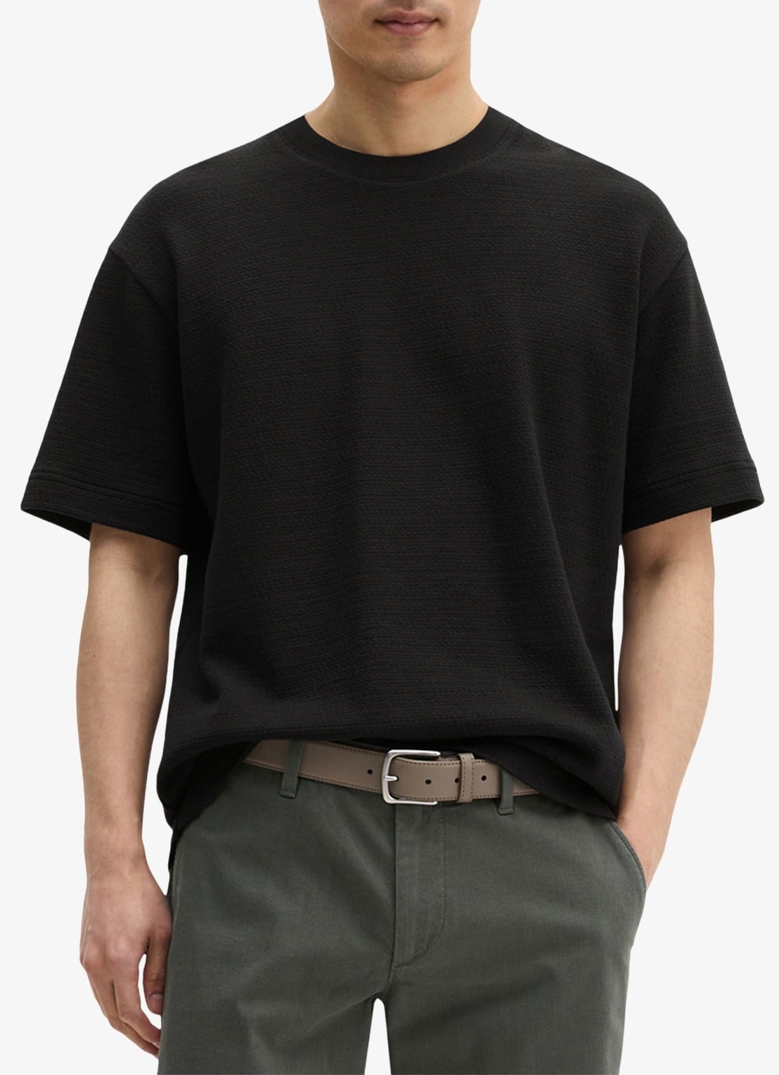 Marc O'Polo T-shirt met ronde hals - detail 5 black-0001 / zwart