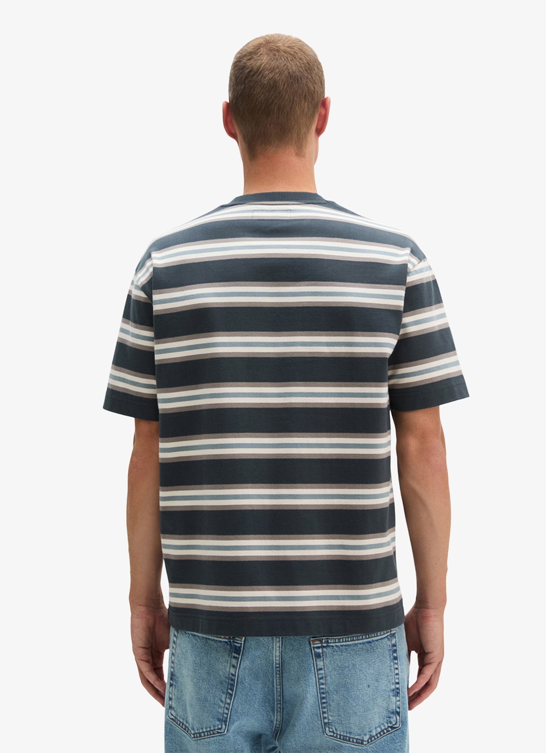 Marc O'Polo T-shirt met streepdessin  - achterkant antraciet