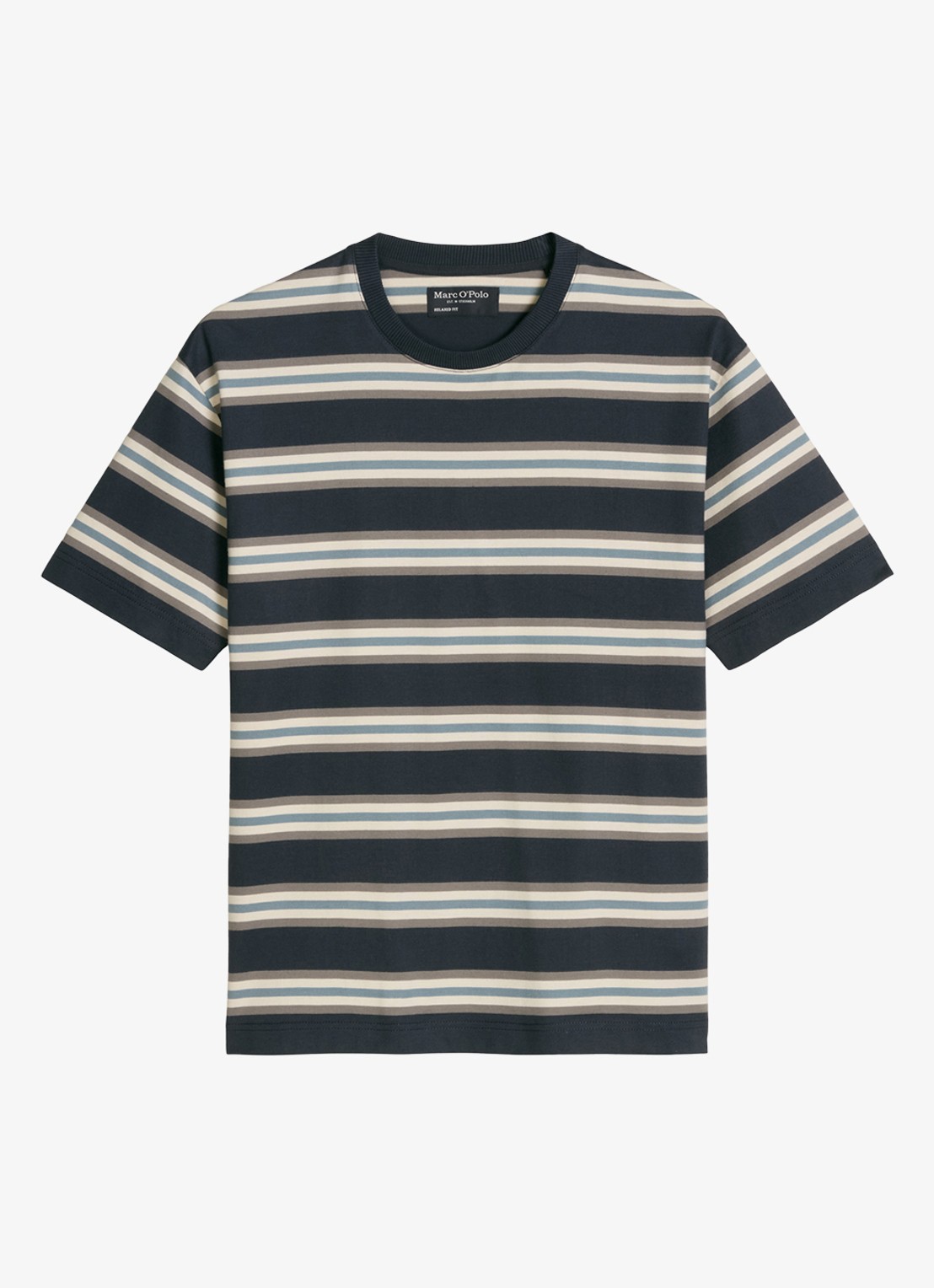 Marc O'Polo T-shirt met streepdessin  - voorkant 2 antraciet