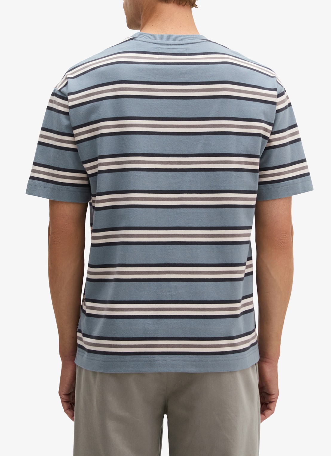Marc O'Polo T-shirt met streepdessin  - achterkant 5 blauwgrijs