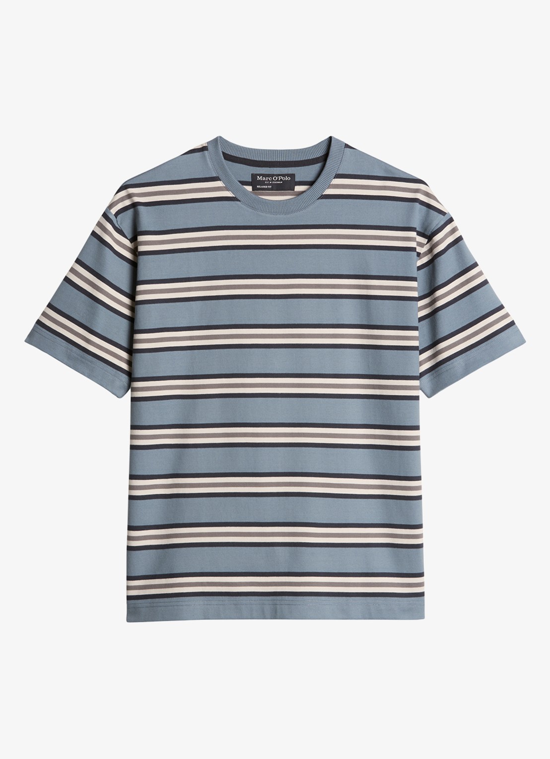 Marc O'Polo T-shirt met streepdessin  - voorkant 3 blauwgrijs