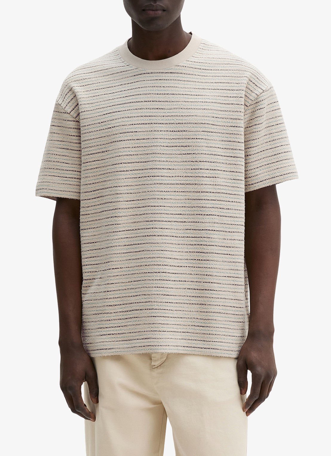 Marc O'Polo T-shirt met streepprint en ronde hals - detail beige