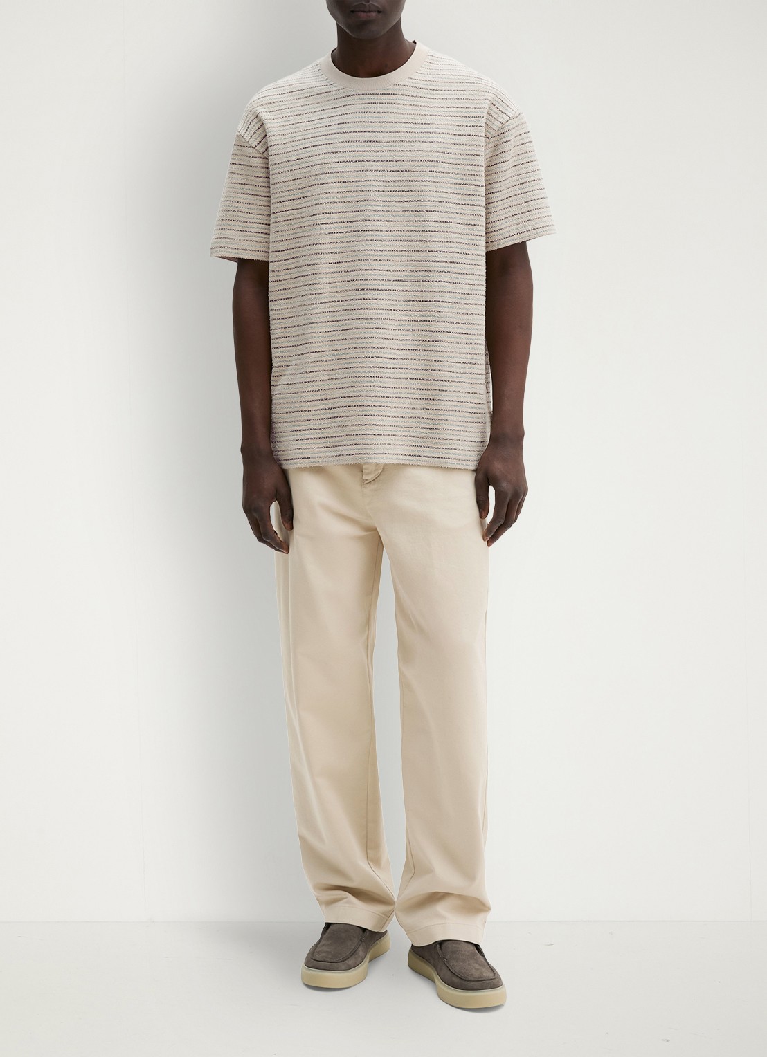Marc O'Polo T-shirt met streepprint en ronde hals - voorkant 4 beige