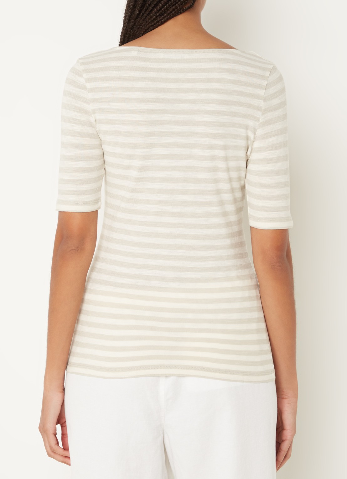 Marc O'Polo T-shirt met streepprint en stretch - achterkant grijs
