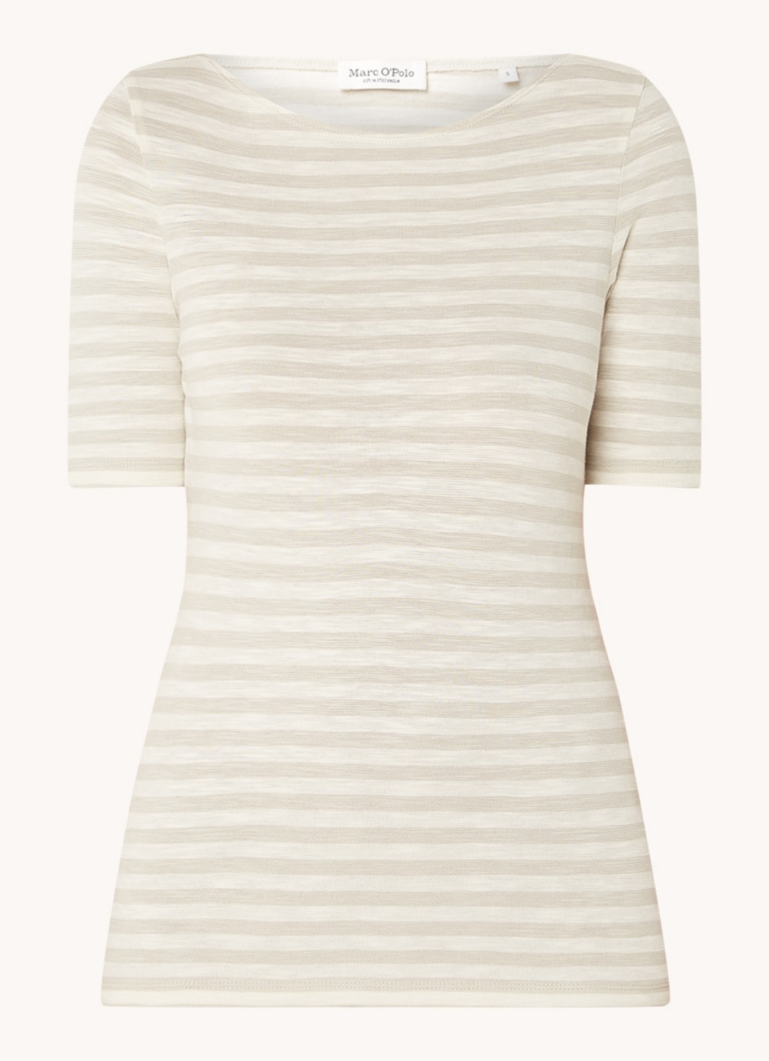 Marc O'Polo T-shirt met streepprint en stretch - voorkant 2 grijs