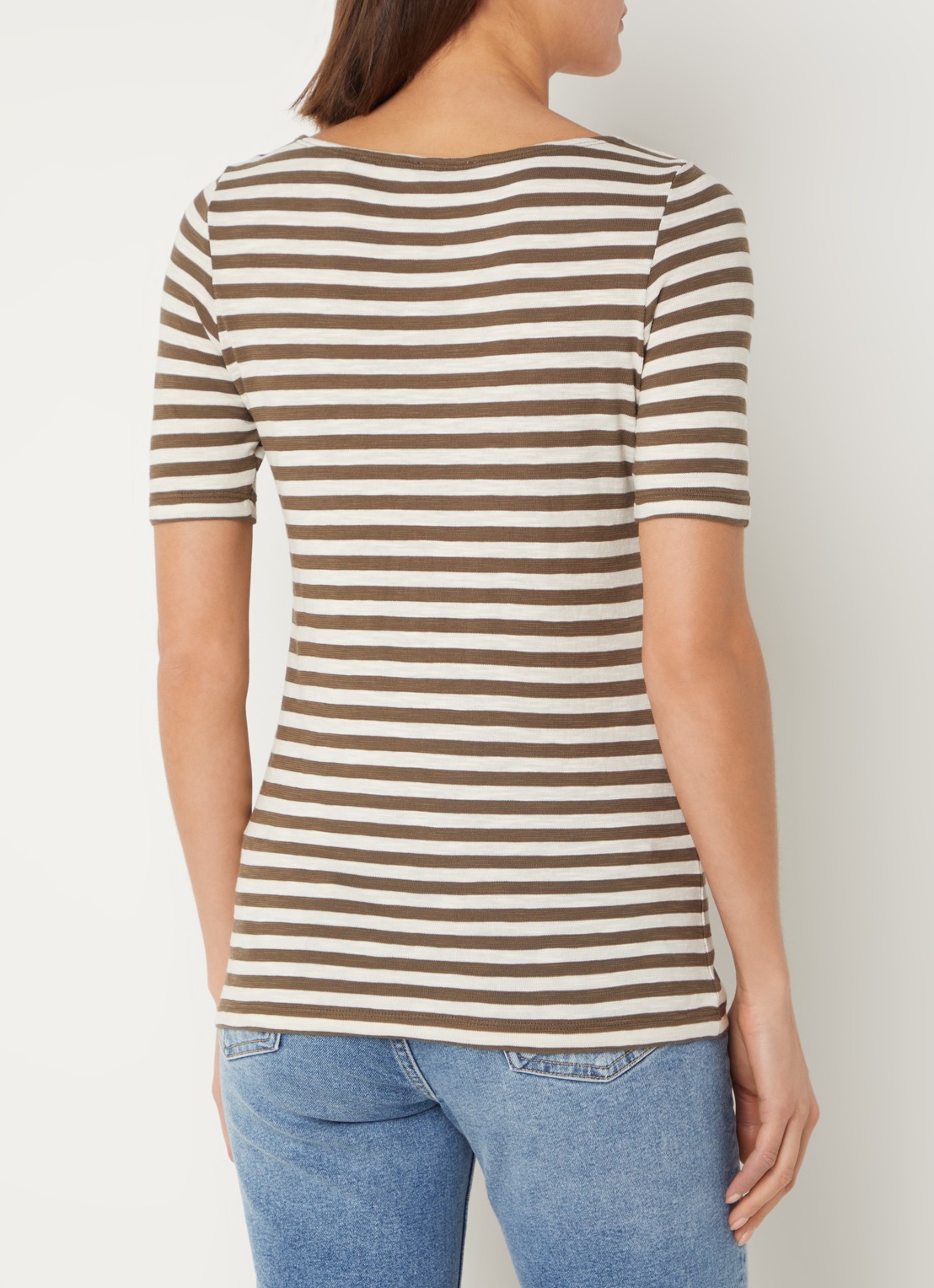 Marc O'Polo T-shirt met streepprint en stretch - achterkant lichtbruin