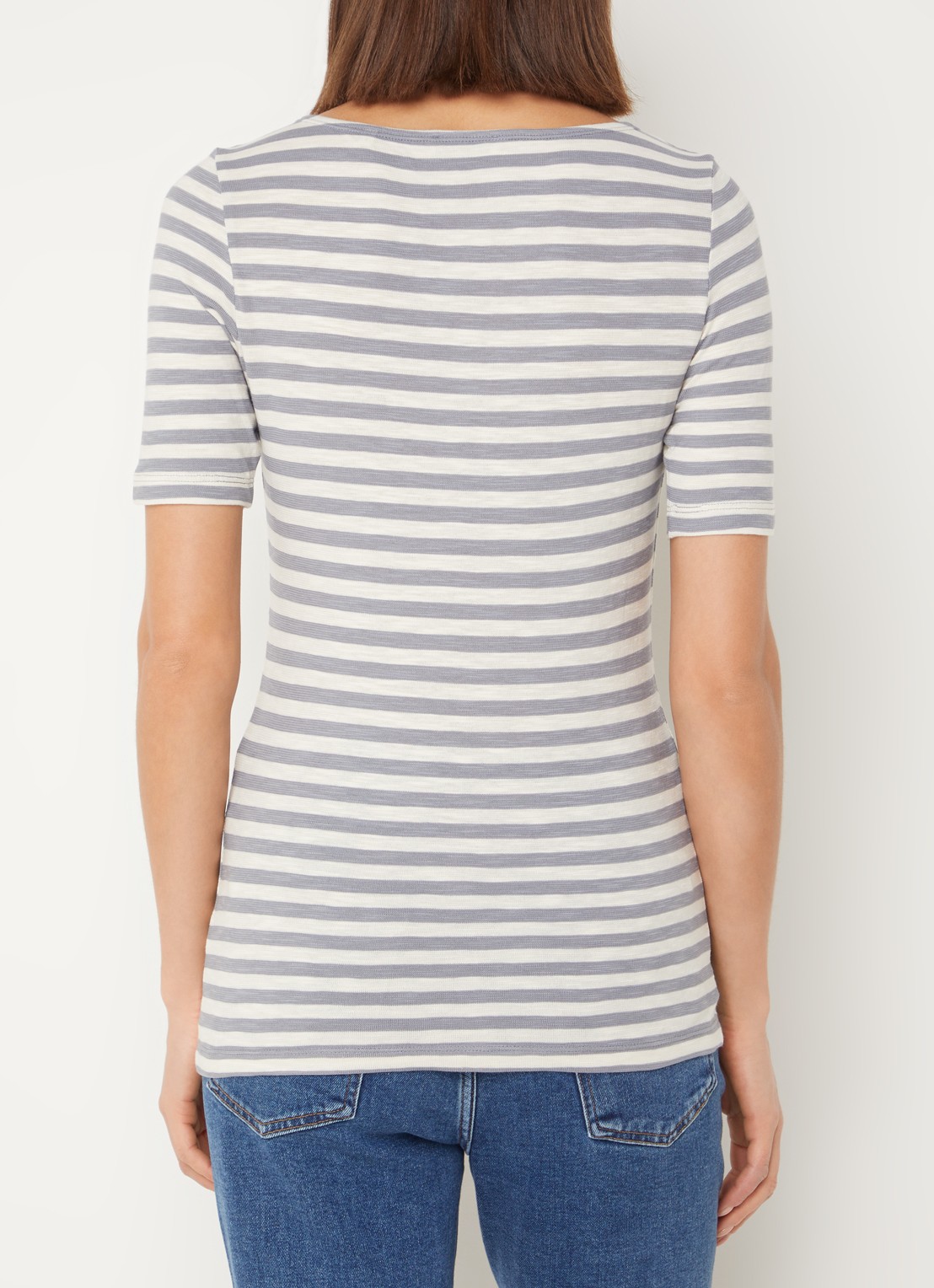Marc O'Polo T-shirt met streepprint en stretch - achterkant 2 lichtgrijs