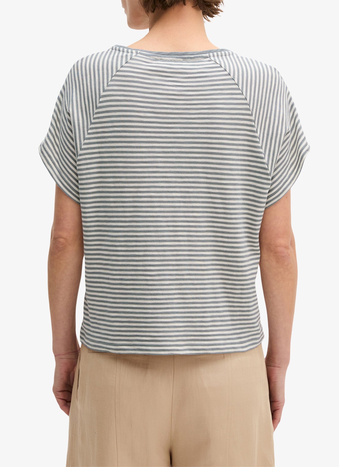 Marc O'Polo T-shirt met streepprint en vleermuismouw - achterkant aqua-5366 / blauw