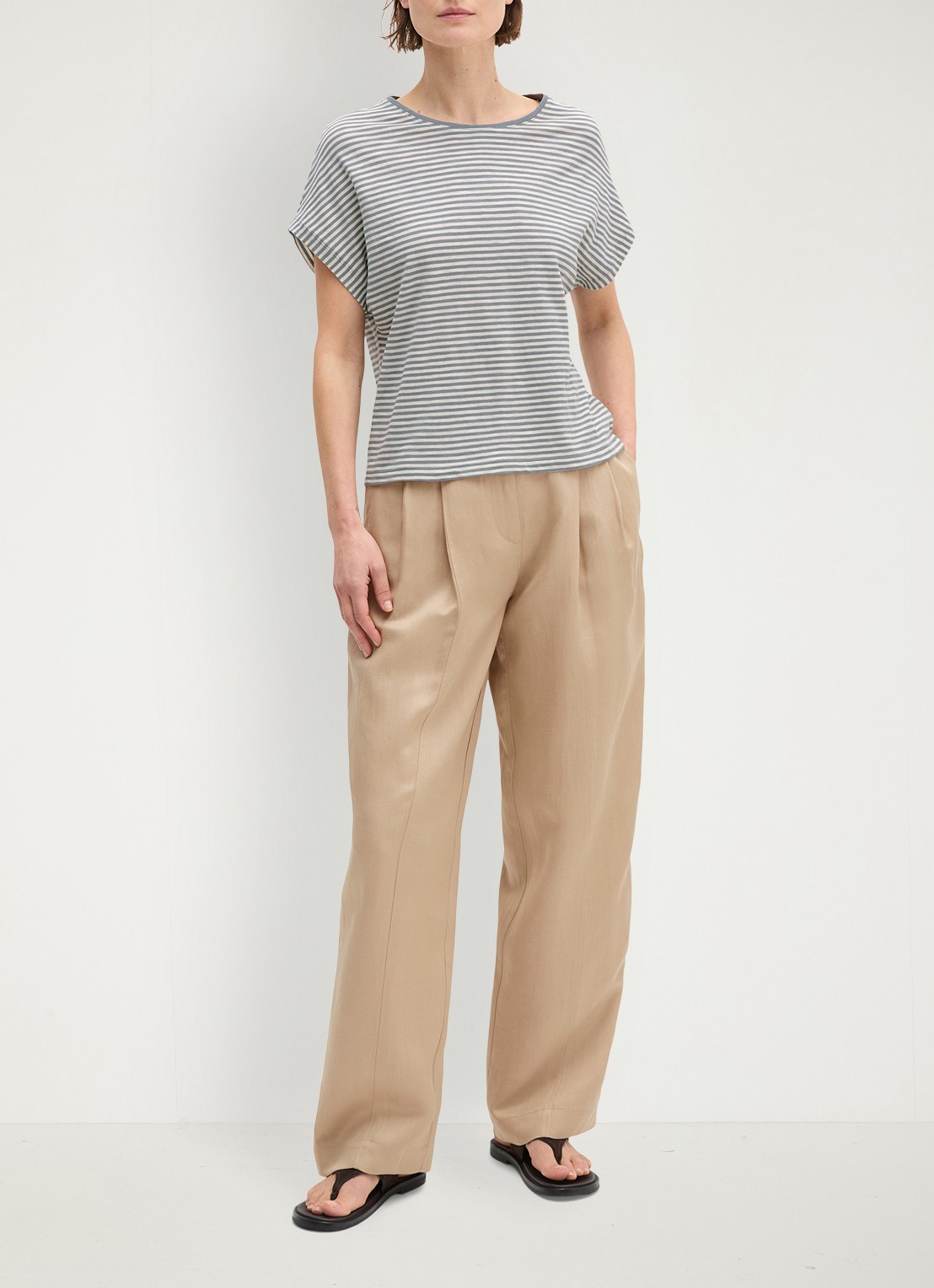 Marc O'Polo T-shirt met streepprint en vleermuismouw - voorkant 5 aqua-5366 / blauw