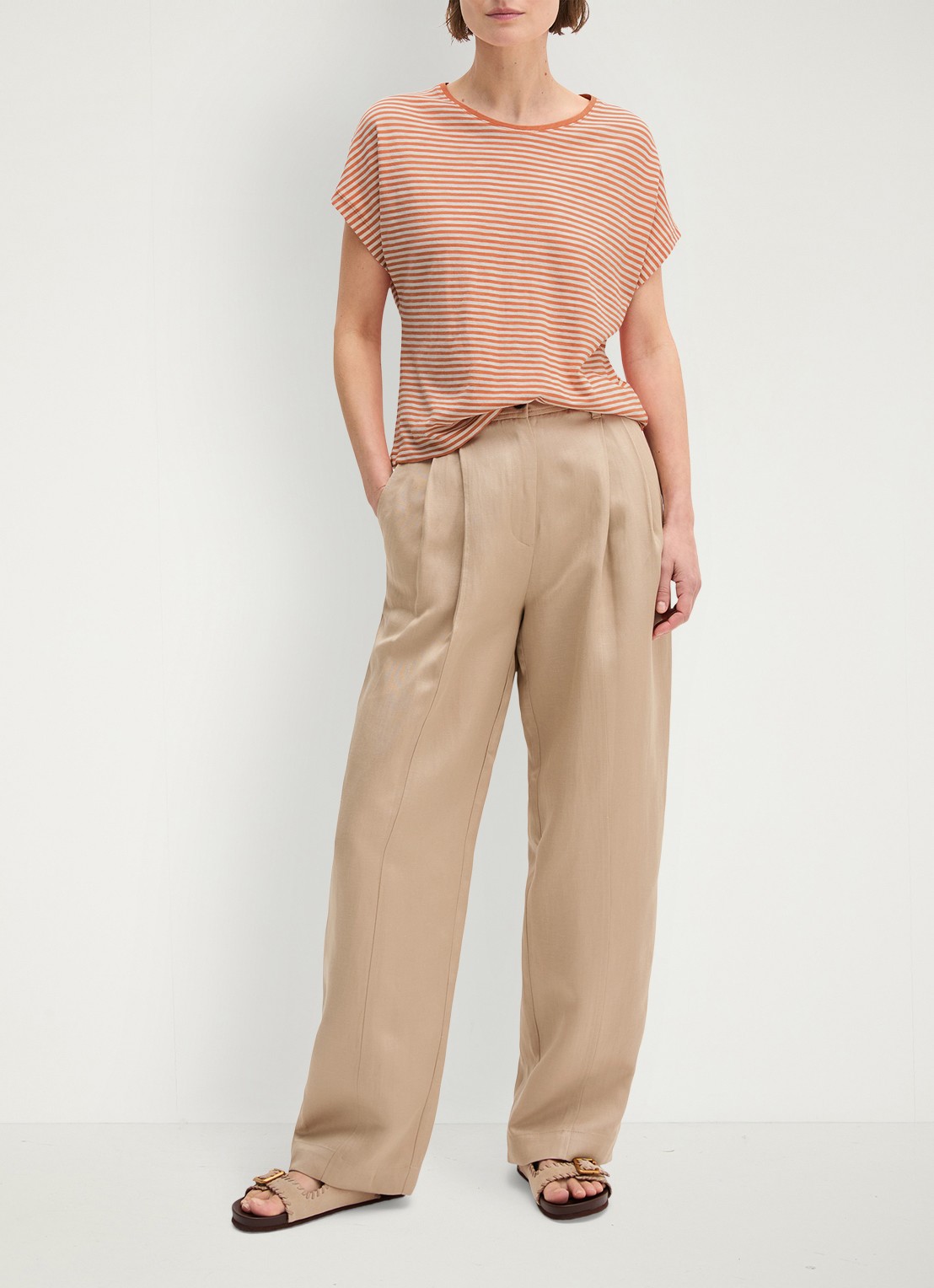 Marc O'Polo T-shirt met streepprint en vleermuismouw - voorkant 4 medium orange_multi_2-9430 / oranje