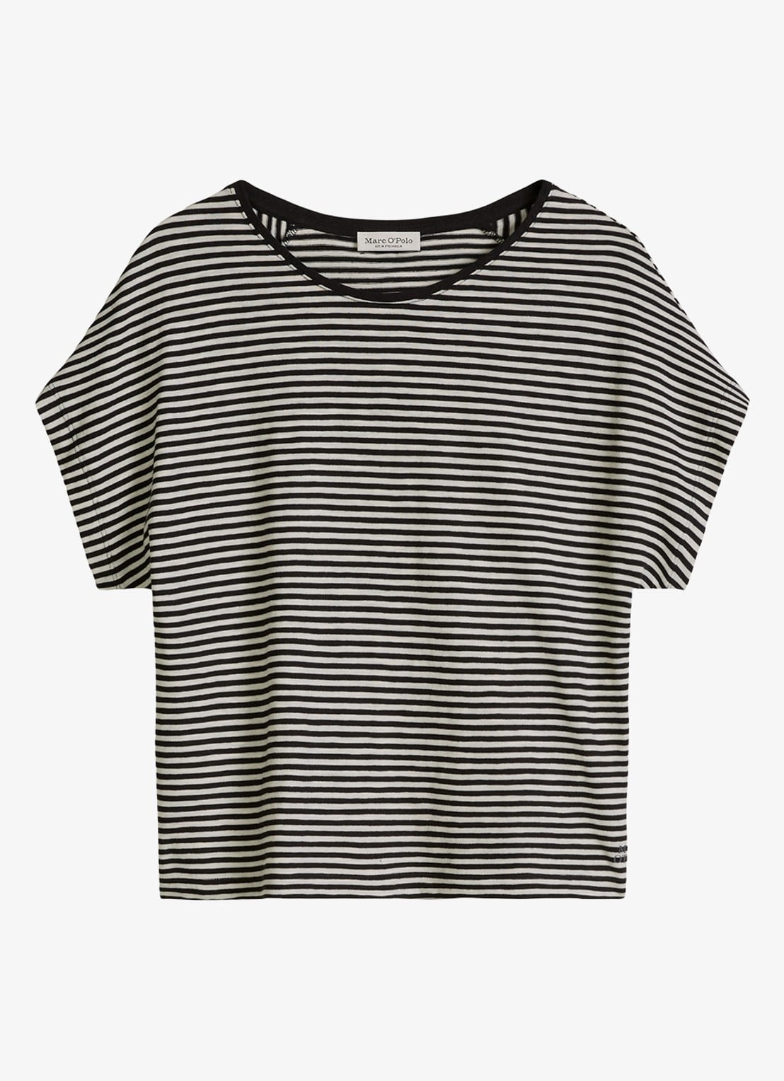 Marc O'Polo T-shirt met streepprint - voorkant 3 black-0100 / zwart