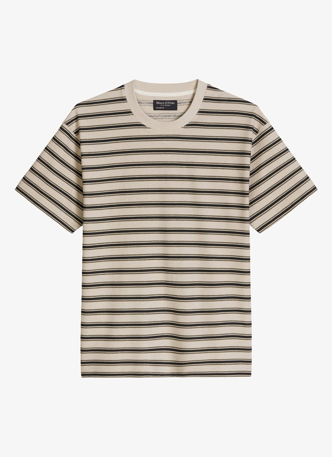 Marc O'Polo T-shirt met streepprint - voorkant medium beige-2444 / beige