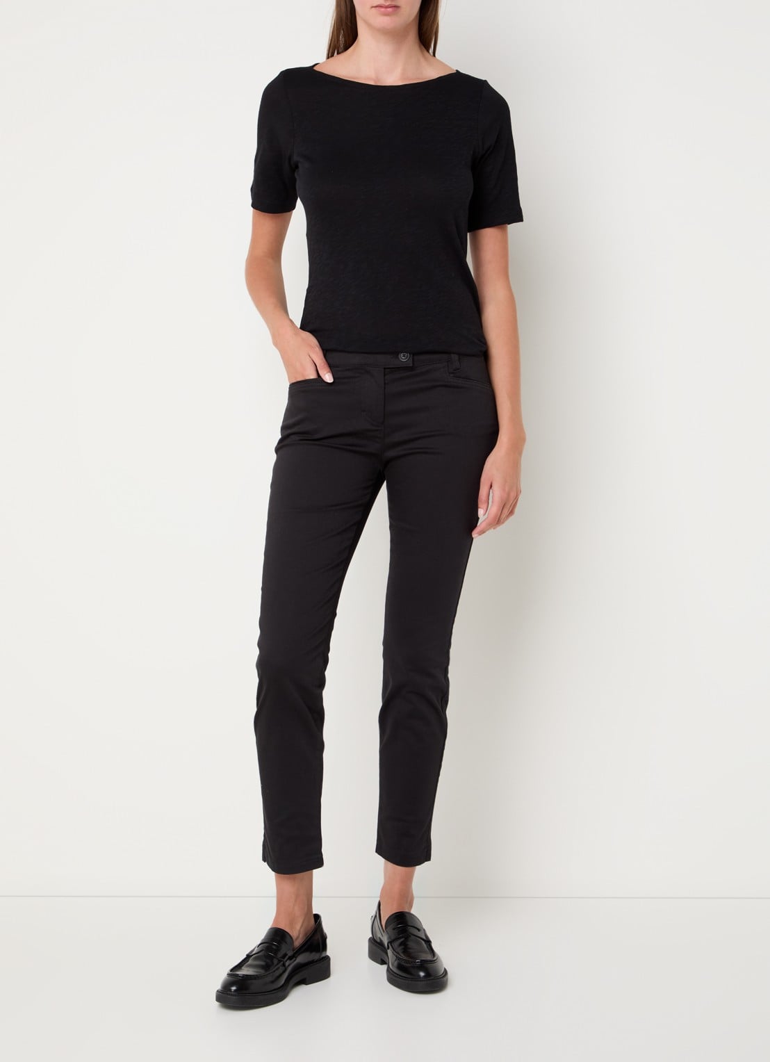 Marc O'Polo T-shirt met stretch - voorkant 4 zwart
