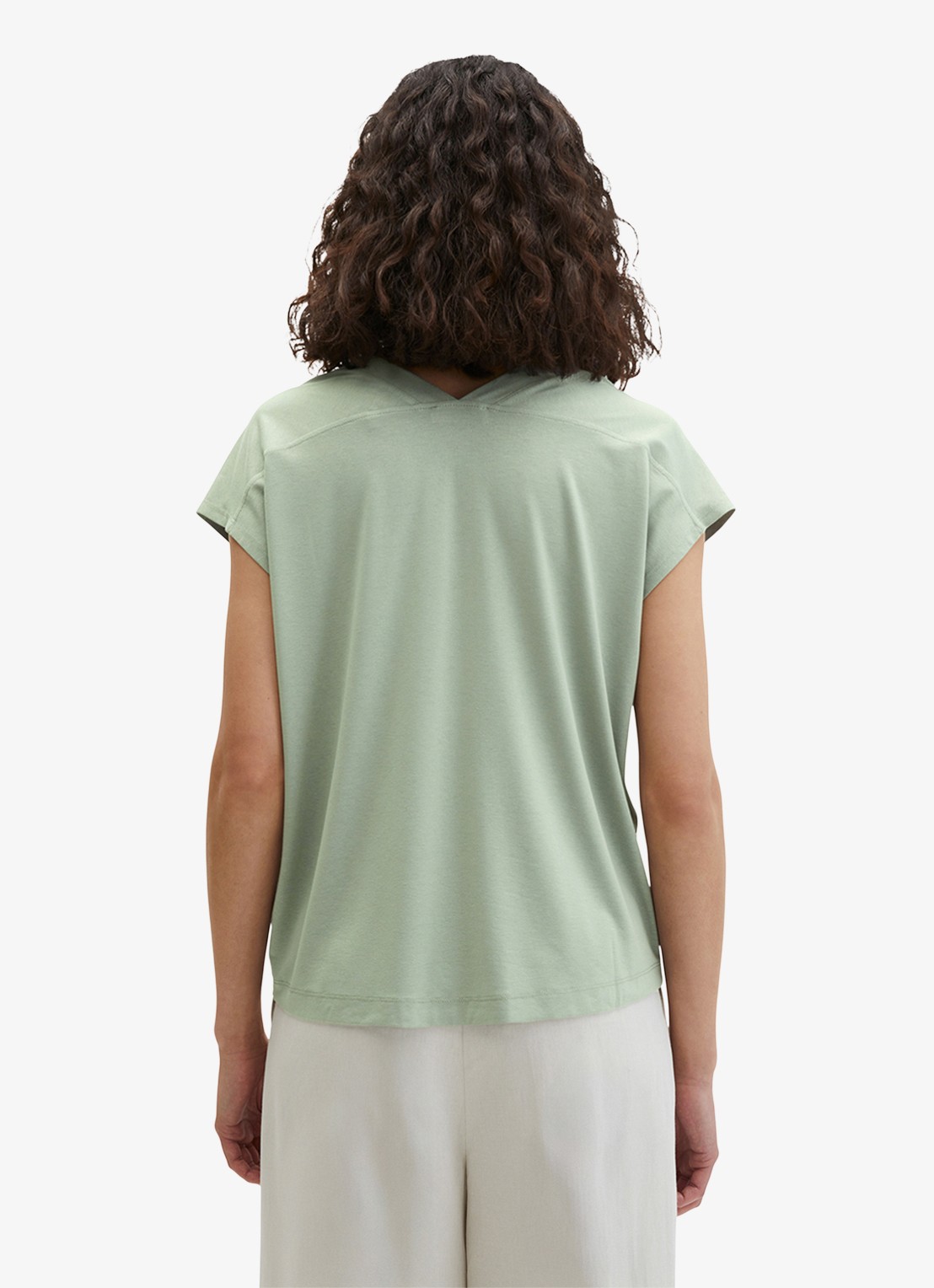 Marc O'Polo T-shirt met V-hals - achterkant 3 lindegroen